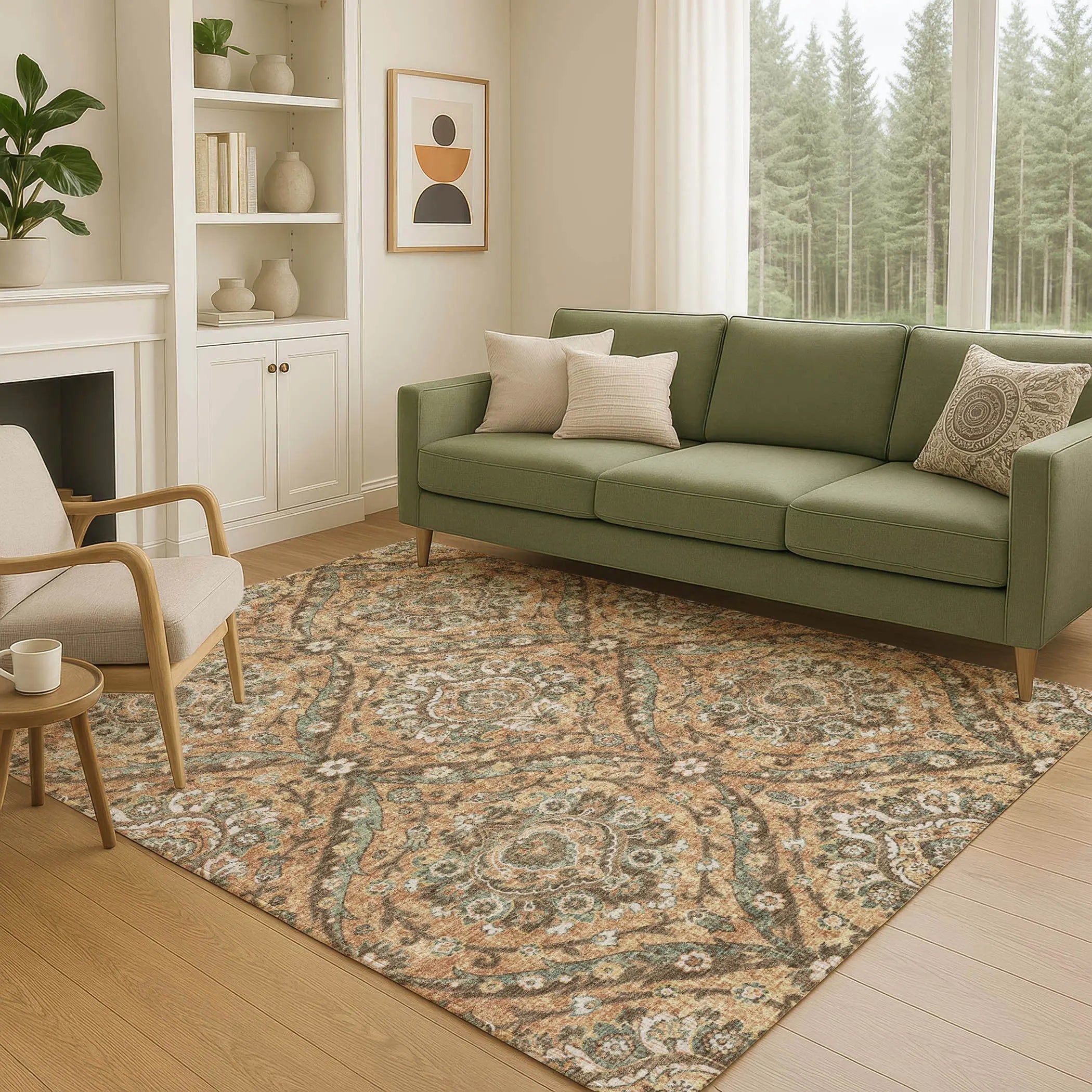 5' X 8' Copper And Gold Floral Washable Indoor Outdoor Area Rug Homeroots Outdoor