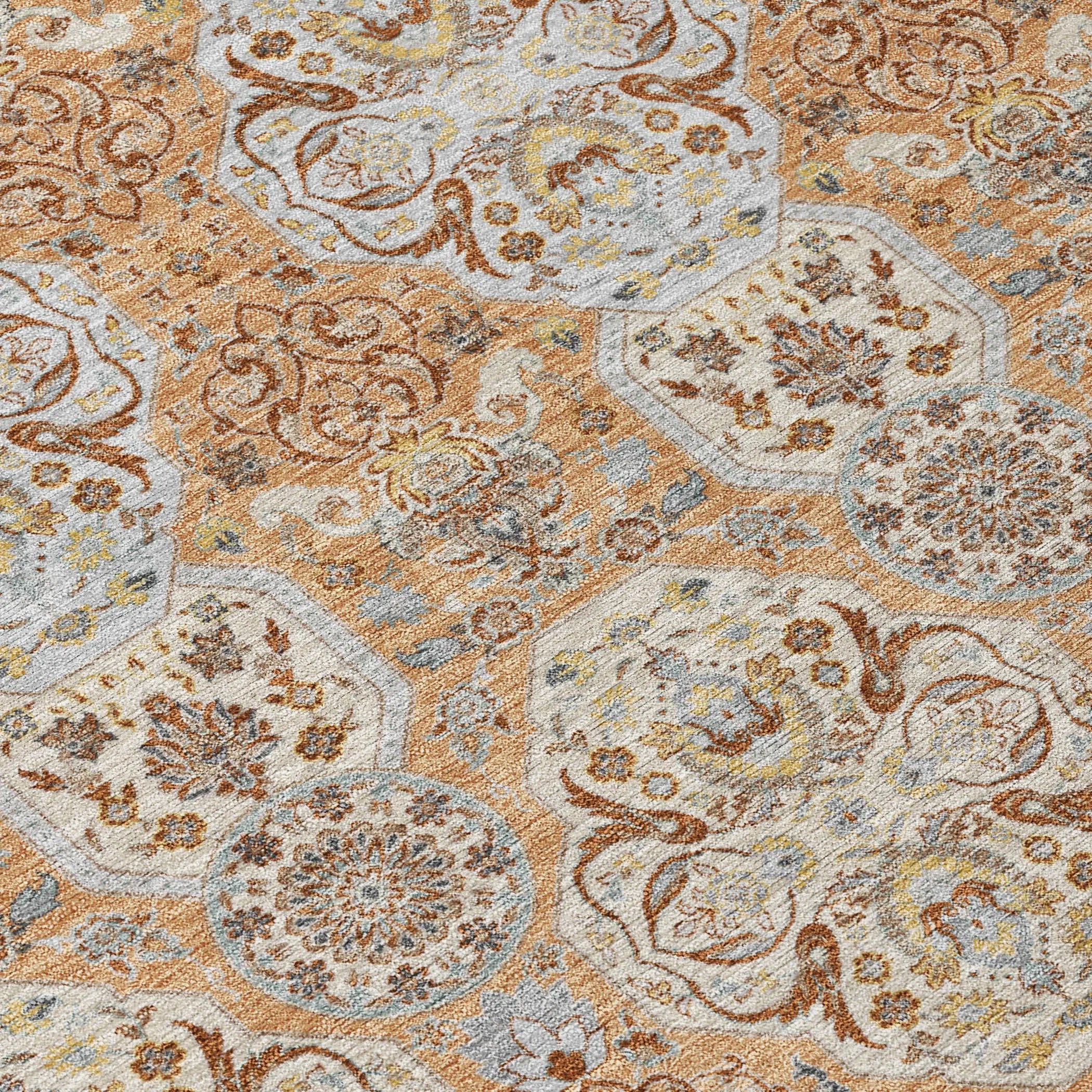 5' X 8' Copper And Gold Floral Washable Indoor Outdoor Area Rug Homeroots Outdoor