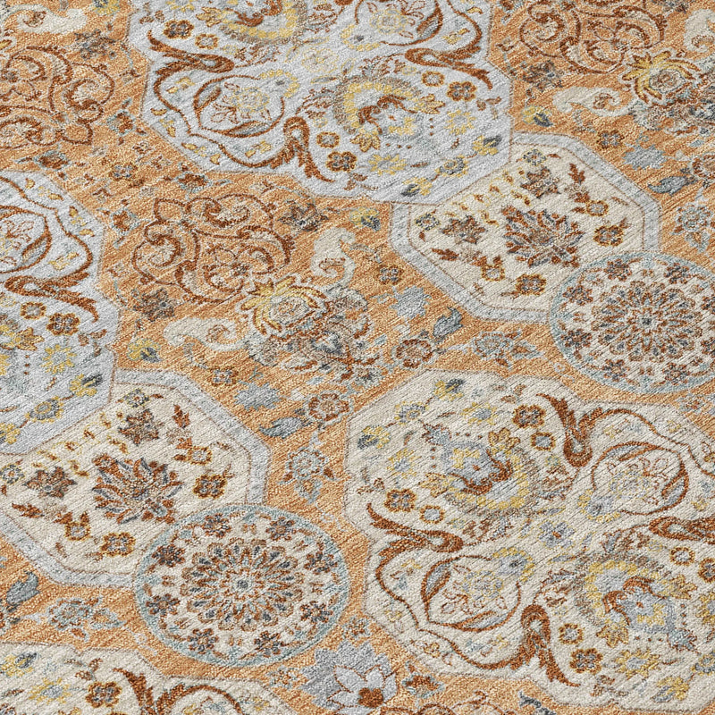 5' X 8' Copper And Gold Floral Washable Indoor Outdoor Area Rug Homeroots Outdoor