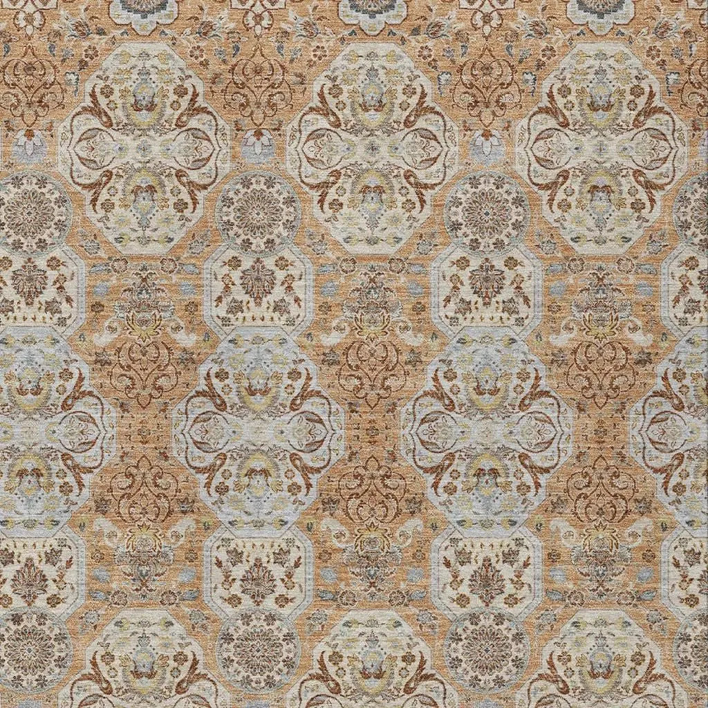 5' X 8' Copper And Gold Floral Washable Indoor Outdoor Area Rug Homeroots Outdoor