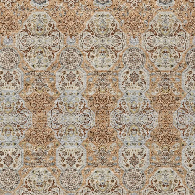 5' X 8' Copper And Gold Floral Washable Indoor Outdoor Area Rug Homeroots Outdoor