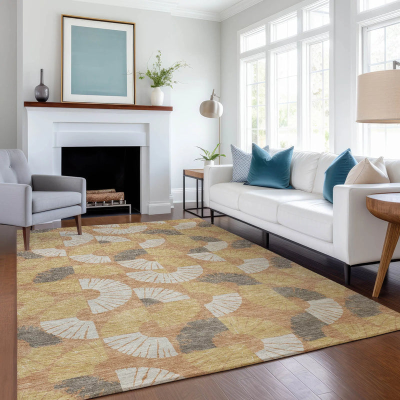 5' X 8' Copper And Gold Geometric Washable Indoor Outdoor Area Rug Homeroots Outdoor
