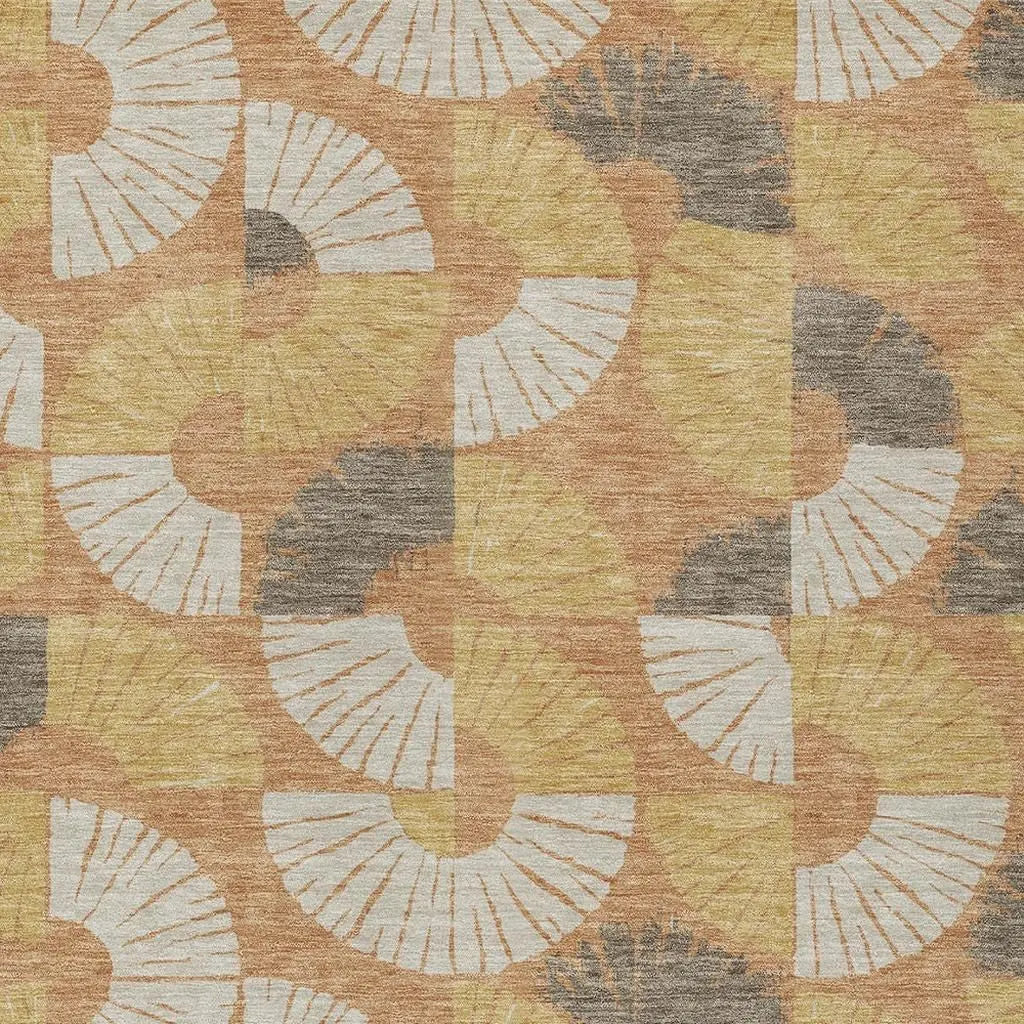 5' X 8' Copper And Gold Geometric Washable Indoor Outdoor Area Rug Homeroots Outdoor