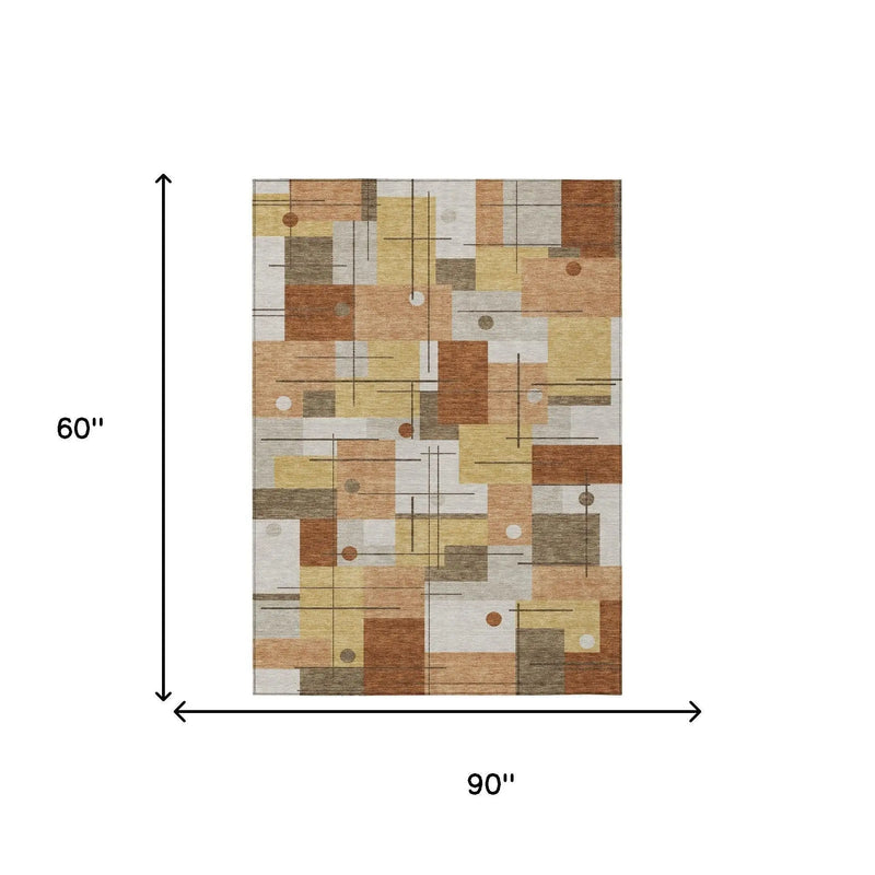 5' X 8' Copper And Graphite Geometric Washable Indoor Outdoor Area Rug Homeroots Outdoor
