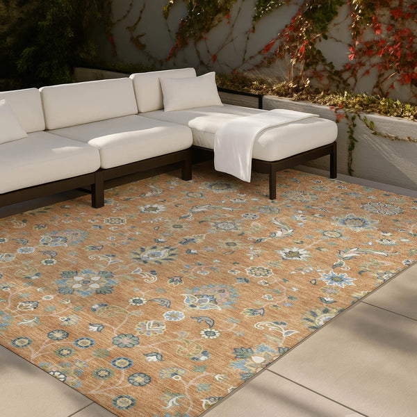 5' X 8' Copper And Green Abstract Washable Indoor Outdoor Area Rug Homeroots Outdoor