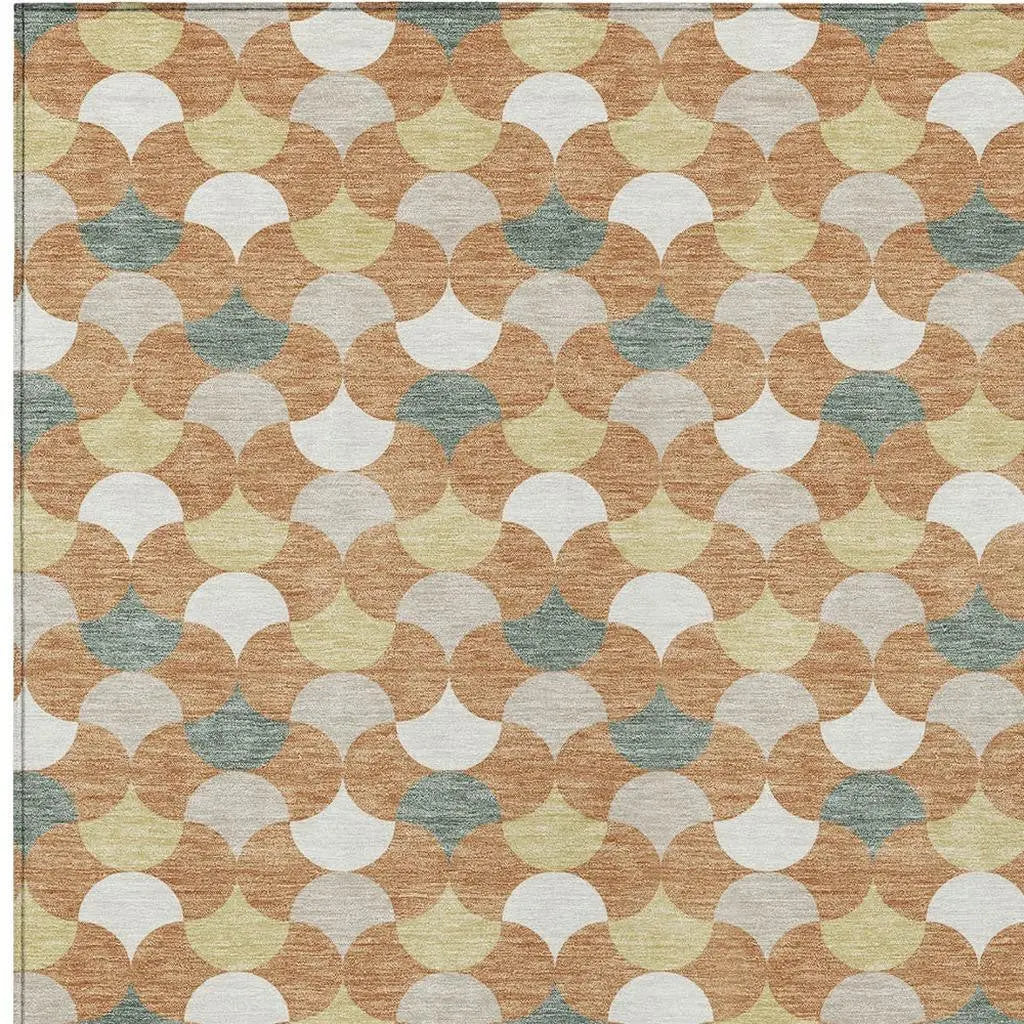 5' X 8' Copper And Green Geometric Washable Indoor Outdoor Area Rug Homeroots Outdoor
