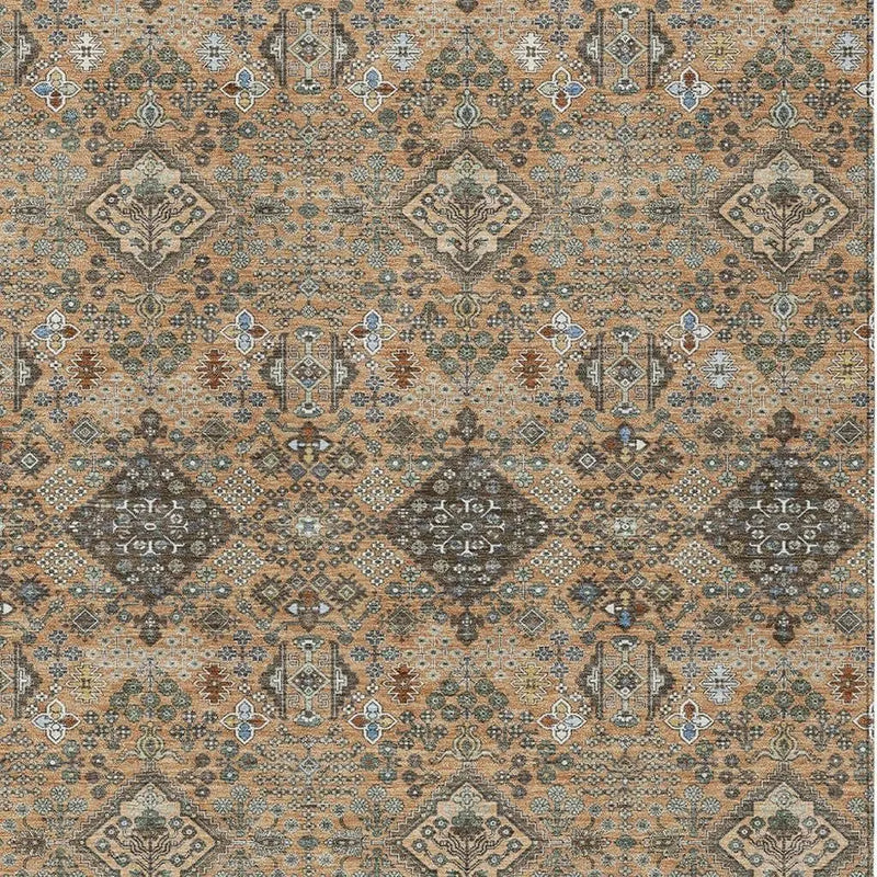 5' X 8' Copper And Green Geometric Washable Indoor Outdoor Area Rug Homeroots Outdoor