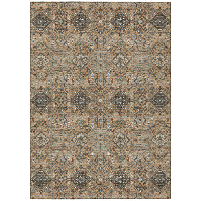 5' X 8' Copper And Green Geometric Washable Indoor Outdoor Area Rug Homeroots Outdoor