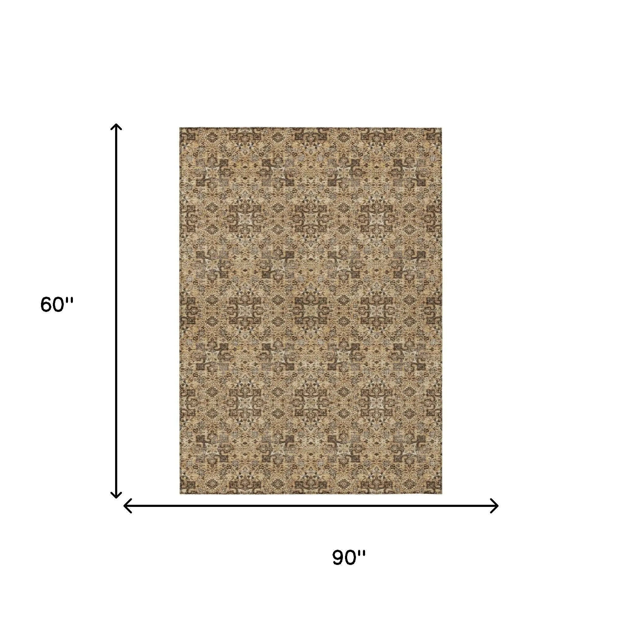 5' X 8' Copper And Green Oriental Washable Indoor Outdoor Area Rug Homeroots Outdoor