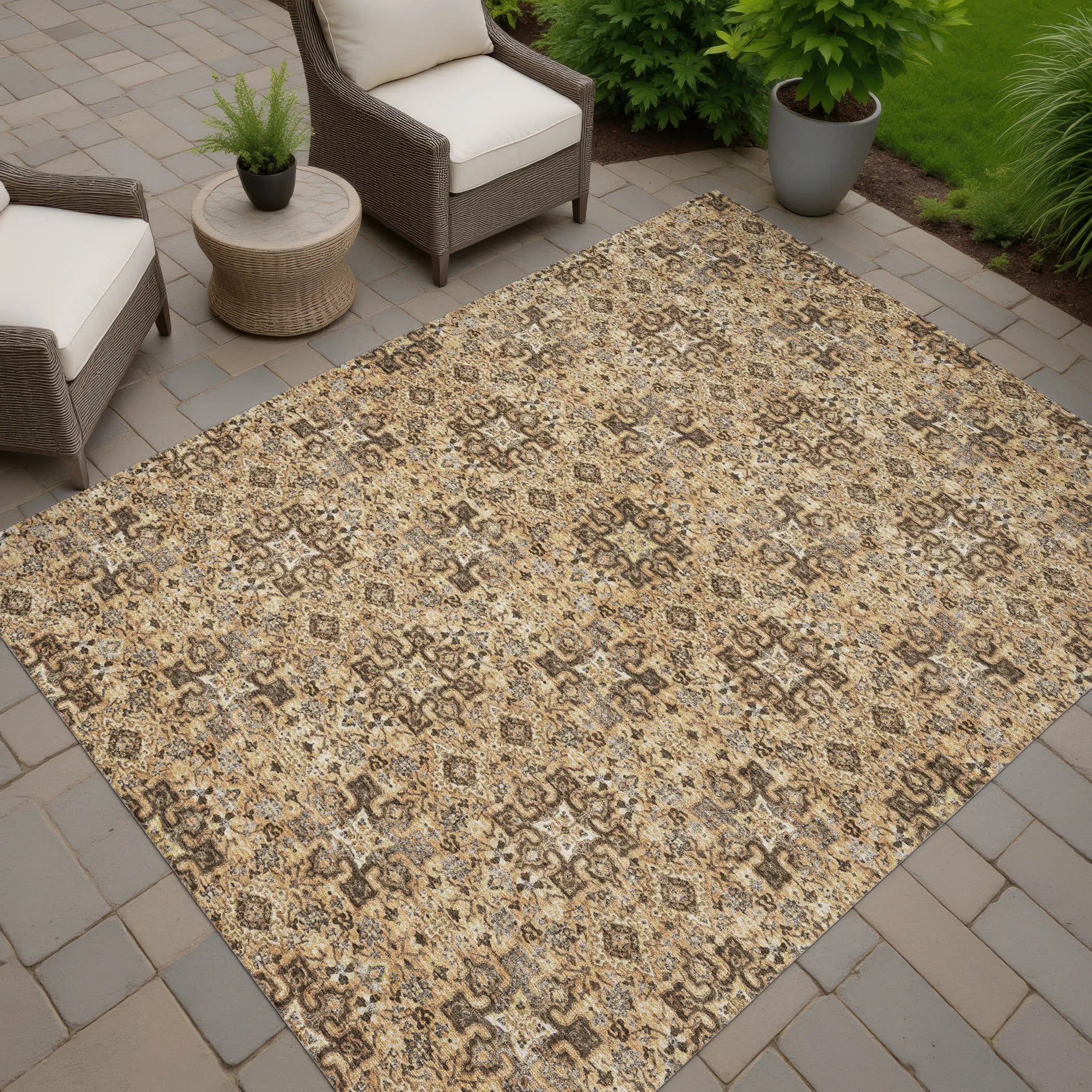 5' X 8' Copper And Green Oriental Washable Indoor Outdoor Area Rug Homeroots Outdoor