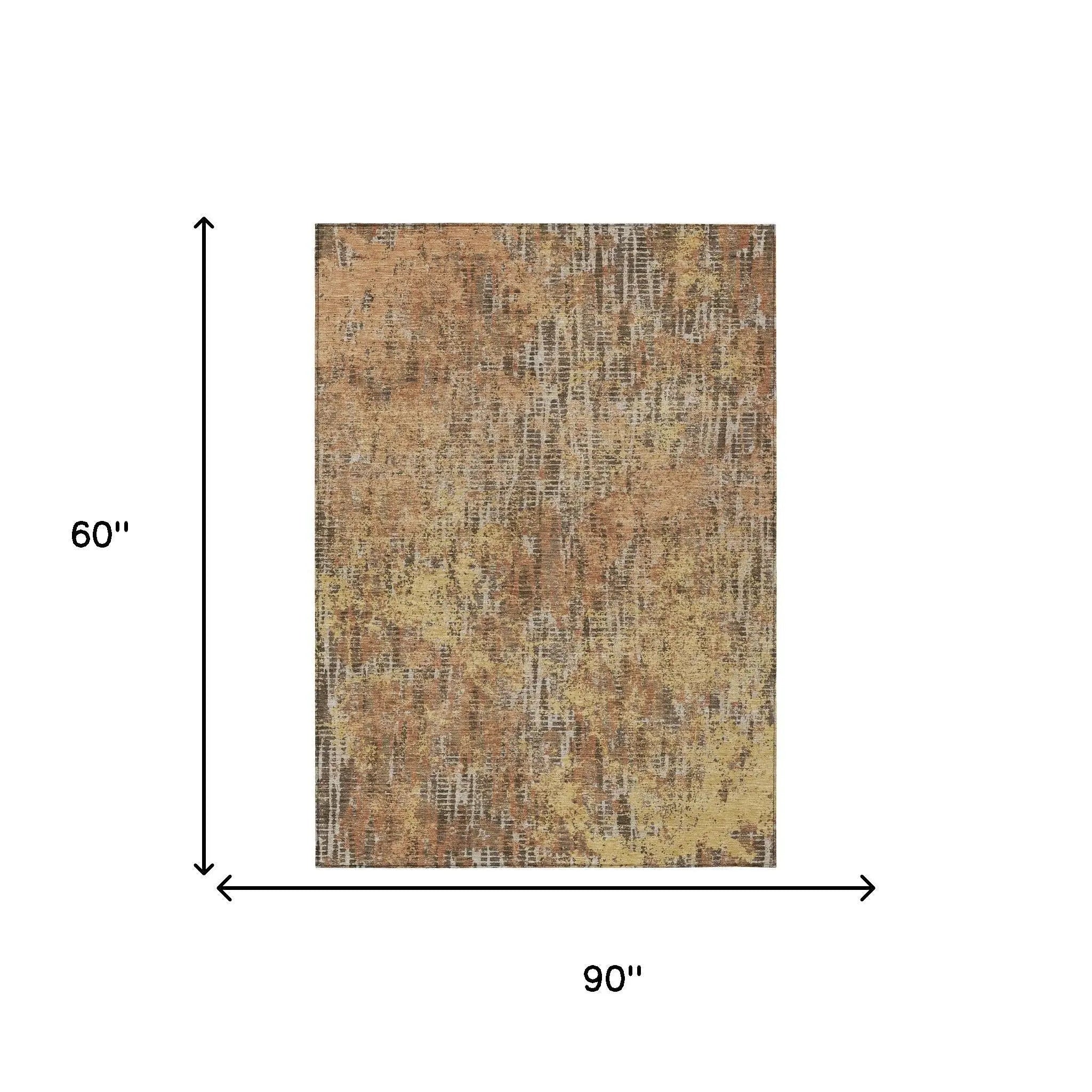 5' X 8' Copper And Ivory Abstract Washable Indoor Outdoor Area Rug Homeroots Outdoor