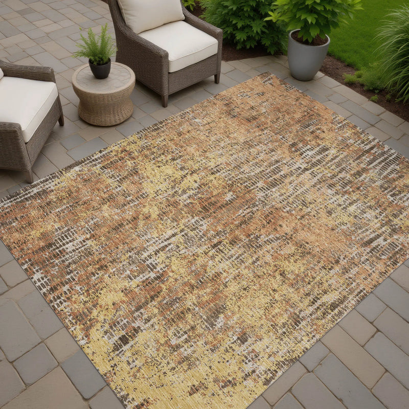 5' X 8' Copper And Ivory Abstract Washable Indoor Outdoor Area Rug Homeroots Outdoor