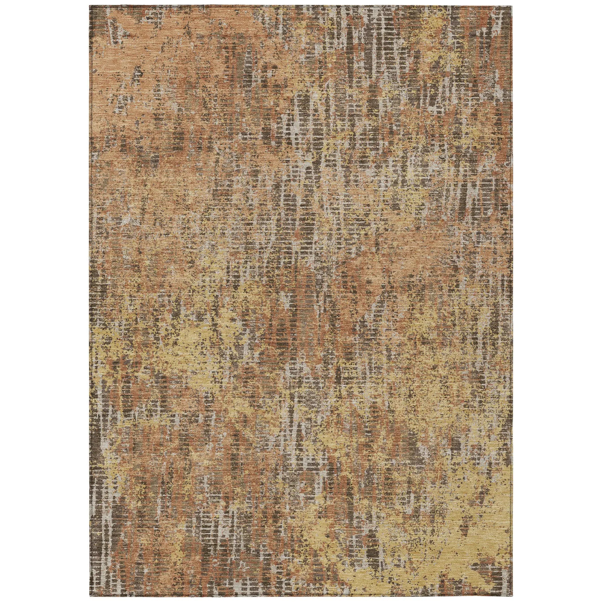 5' X 8' Copper And Ivory Abstract Washable Indoor Outdoor Area Rug Homeroots Outdoor
