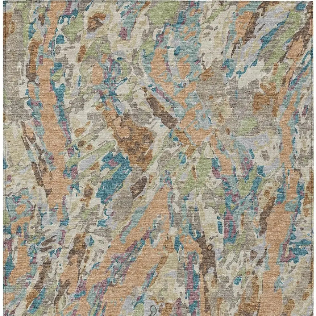 5' X 8' Copper And Ivory Abstract Washable Indoor Outdoor Area Rug Homeroots Outdoor