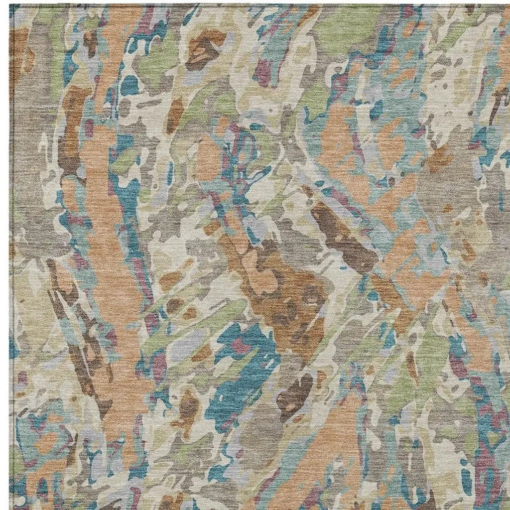 5' X 8' Copper And Ivory Abstract Washable Indoor Outdoor Area Rug Homeroots Outdoor