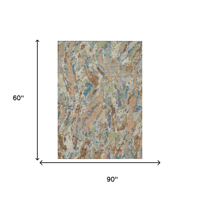5' X 8' Copper And Ivory Abstract Washable Indoor Outdoor Area Rug Homeroots Outdoor