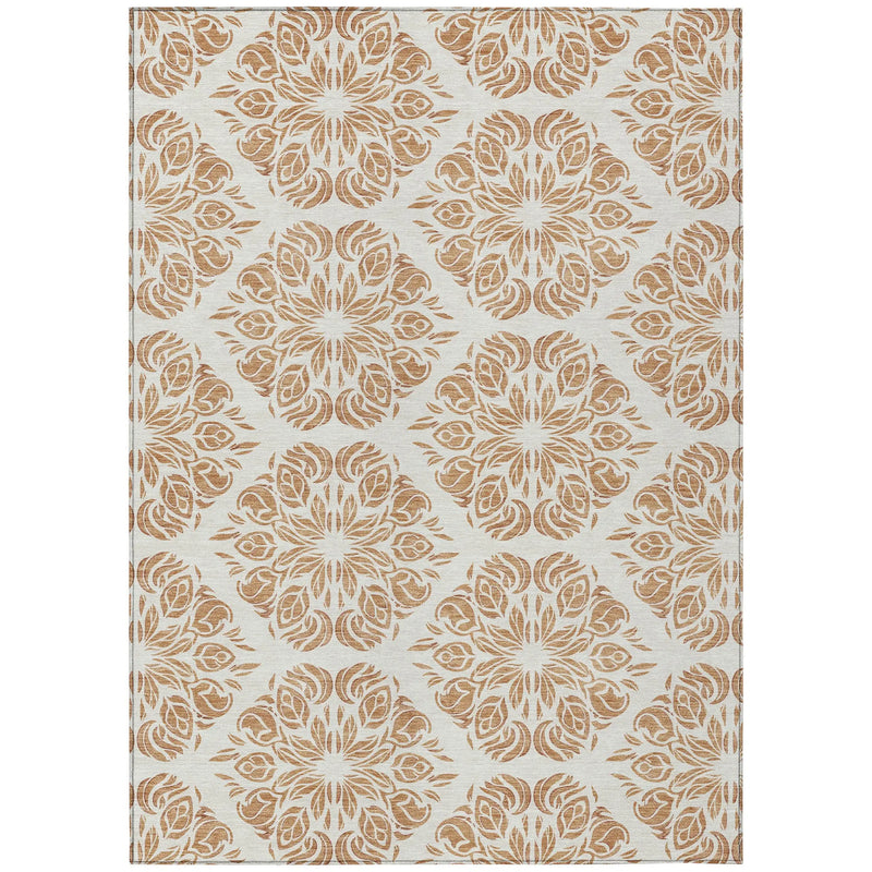 5' X 8' Copper And Ivory Damask Washable Indoor Outdoor Area Rug Homeroots Outdoor