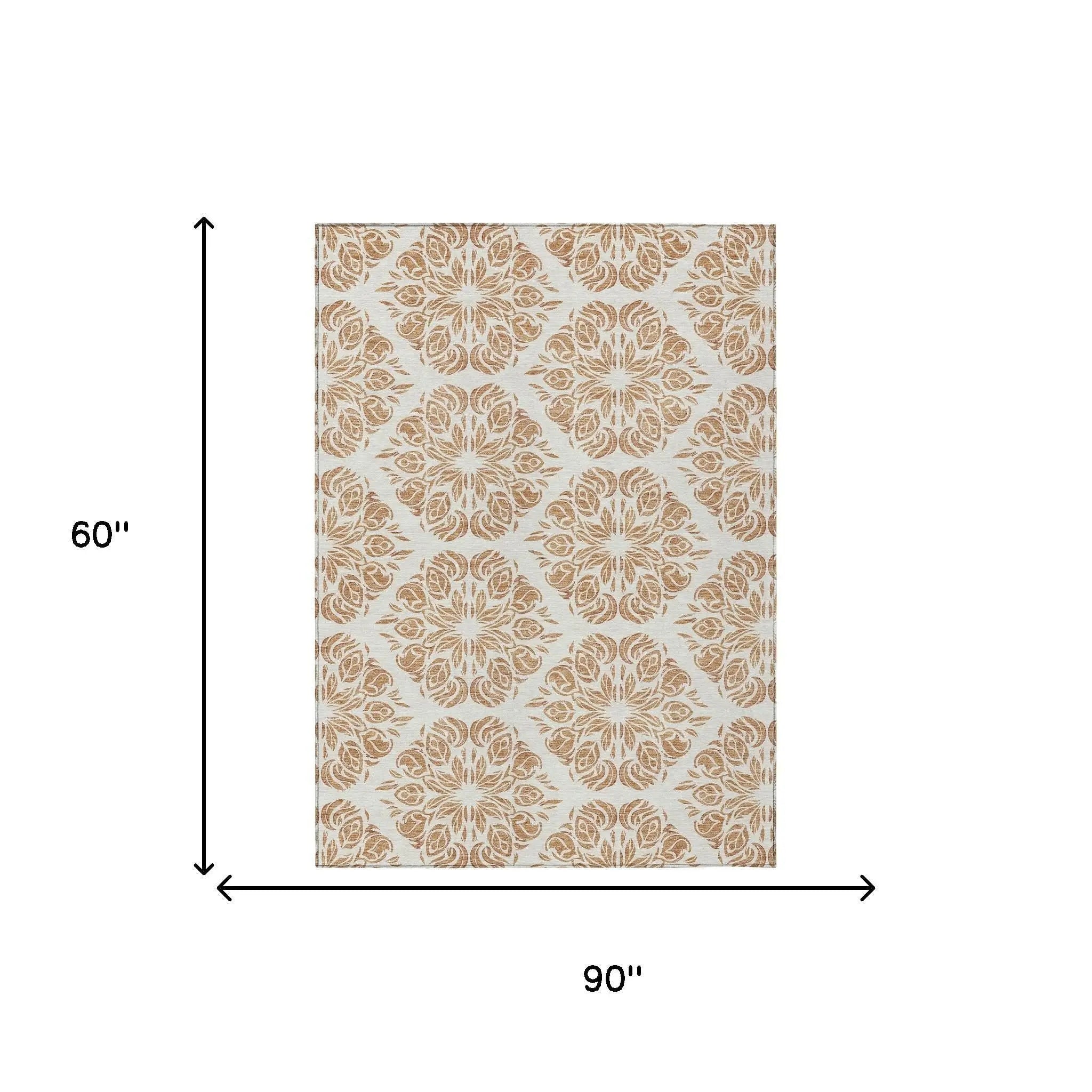 5' X 8' Copper And Ivory Damask Washable Indoor Outdoor Area Rug Homeroots Outdoor