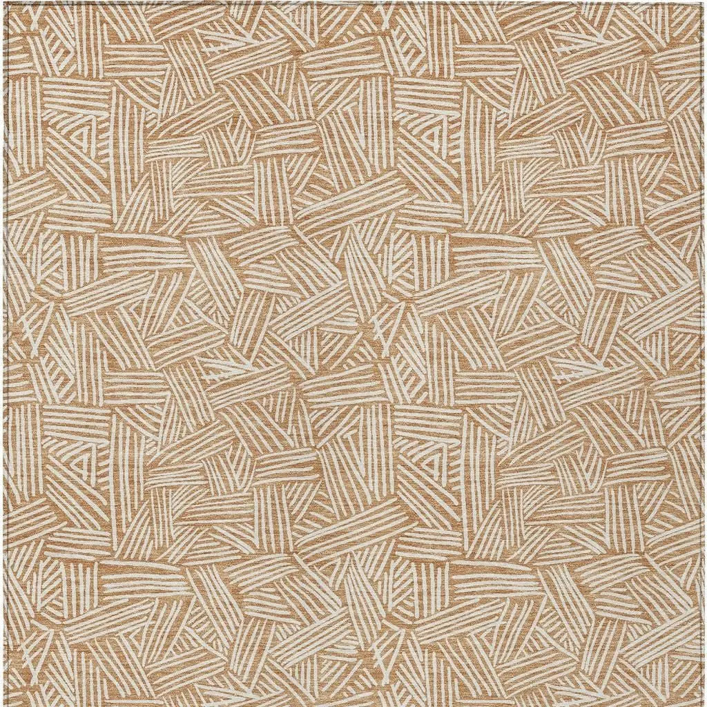 5' X 8' Copper And Ivory Geometric Washable Indoor Outdoor Area Rug Homeroots Outdoor