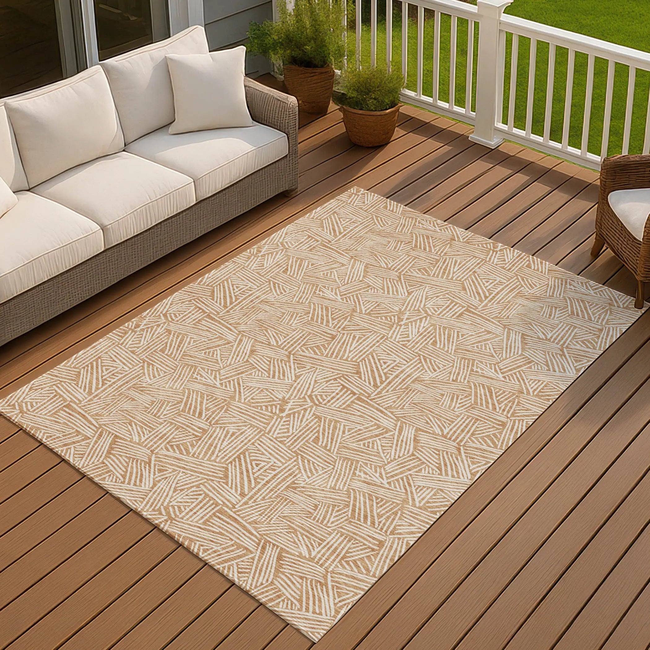 5' X 8' Copper And Ivory Geometric Washable Indoor Outdoor Area Rug Homeroots Outdoor