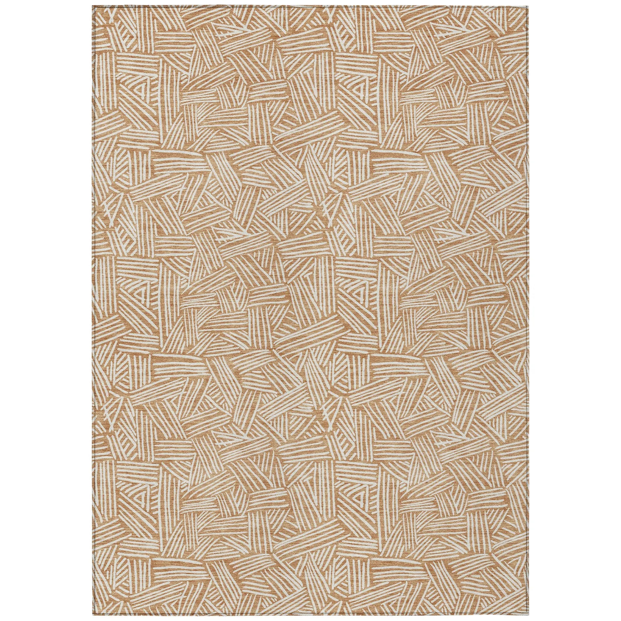 5' X 8' Copper And Ivory Geometric Washable Indoor Outdoor Area Rug Homeroots Outdoor