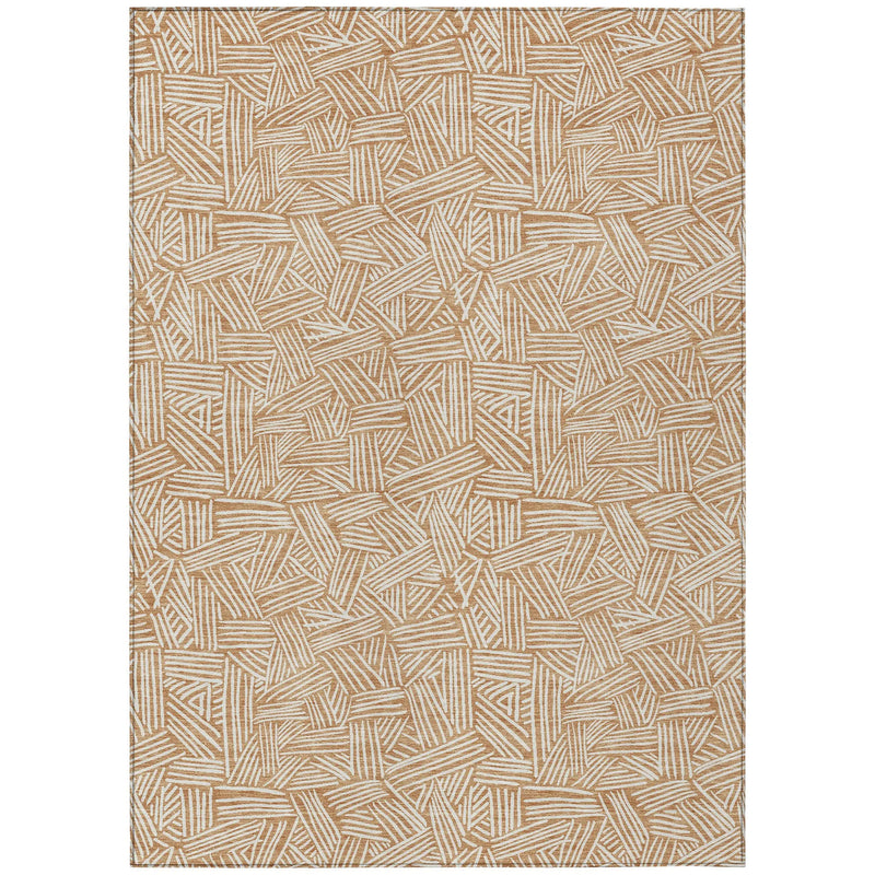 5' X 8' Copper And Ivory Geometric Washable Indoor Outdoor Area Rug Homeroots Outdoor