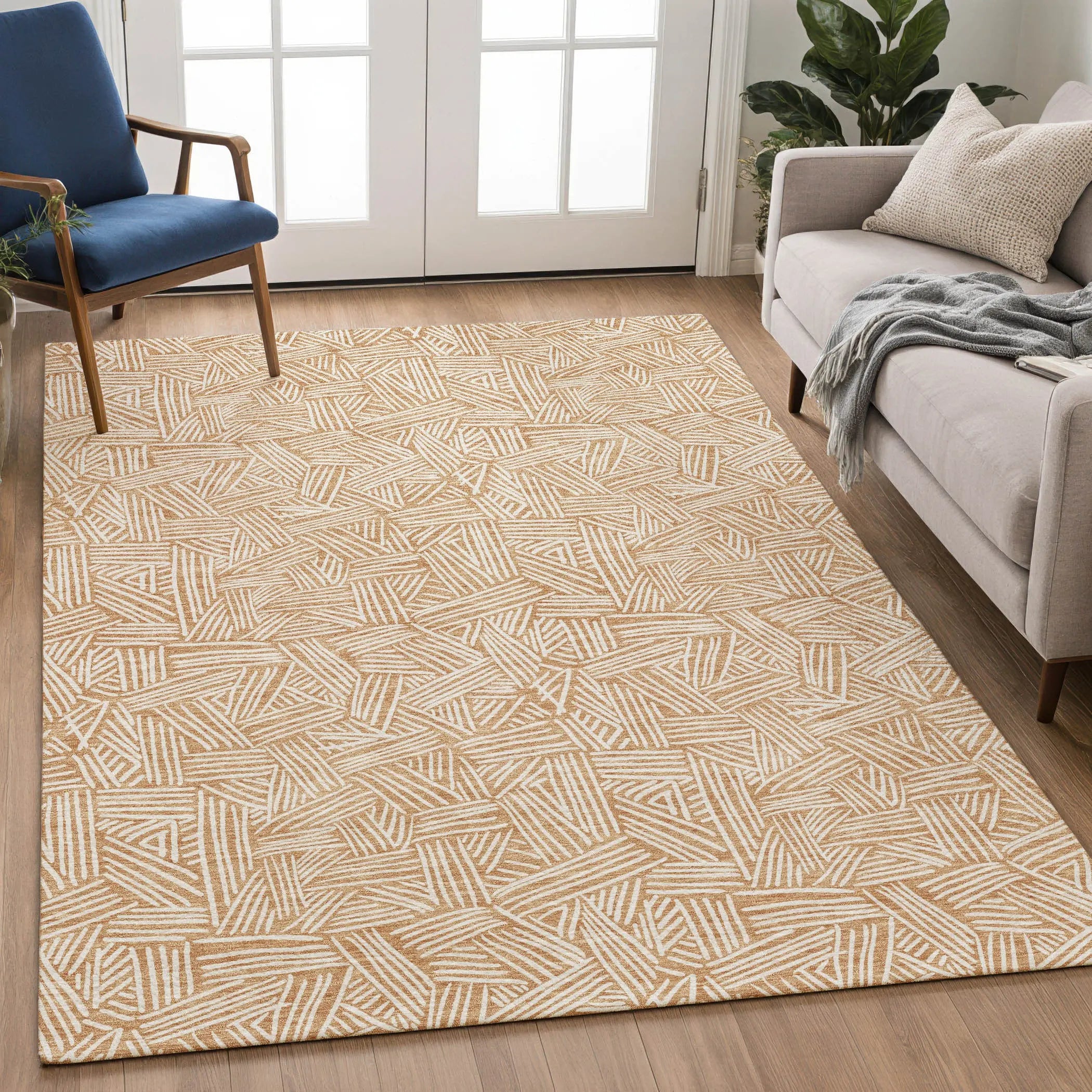 5' X 8' Copper And Ivory Geometric Washable Indoor Outdoor Area Rug Homeroots Outdoor