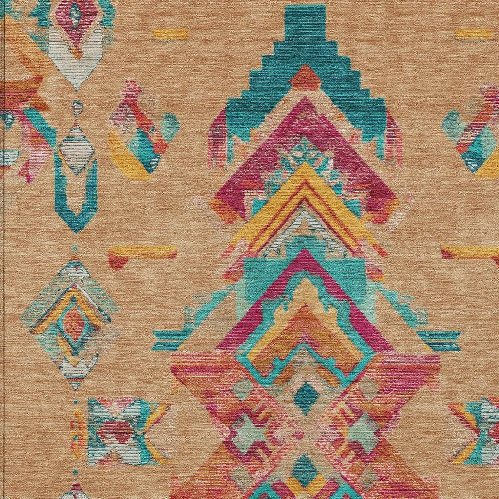 5' X 8' Copper And Ivory Tribal Washable Indoor Outdoor Area Rug Homeroots Outdoor