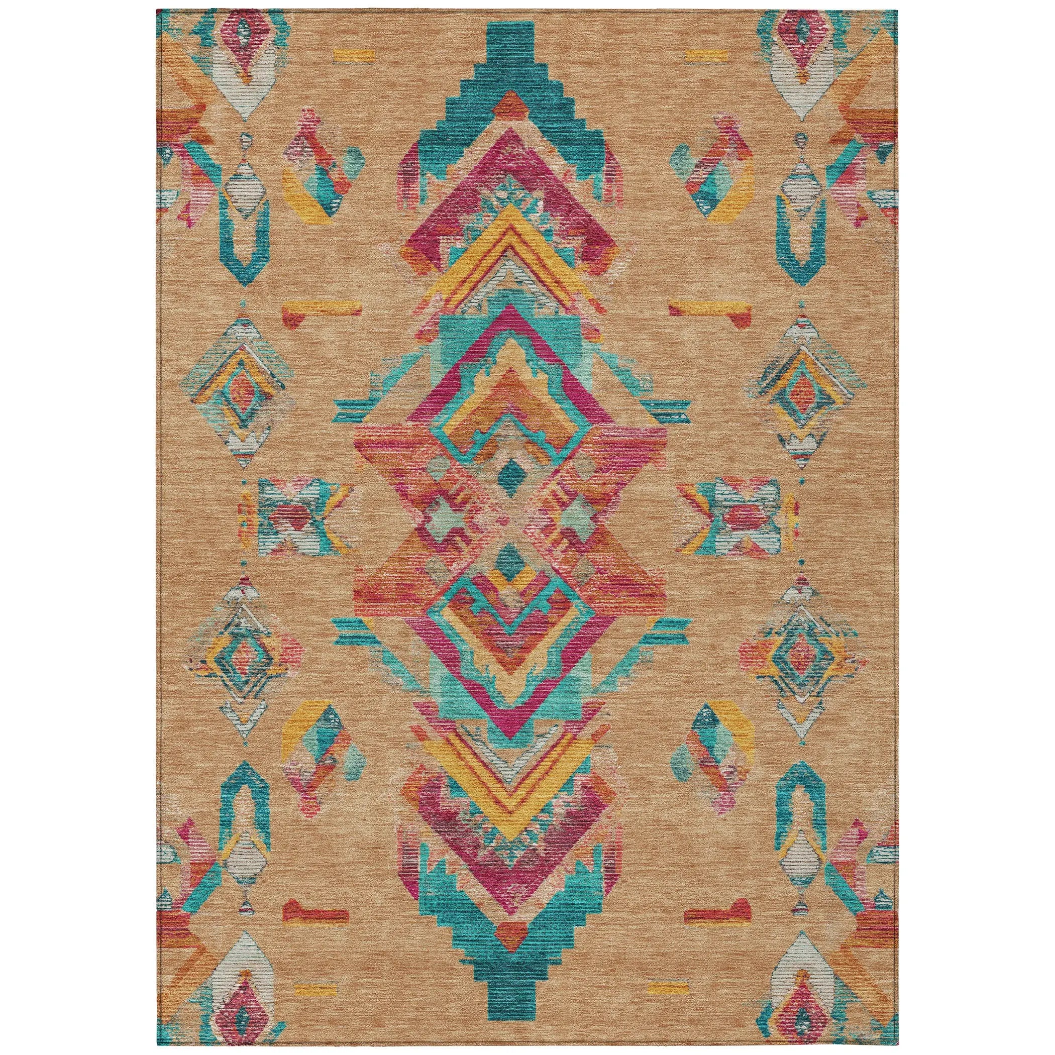 5' X 8' Copper And Ivory Tribal Washable Indoor Outdoor Area Rug Homeroots Outdoor