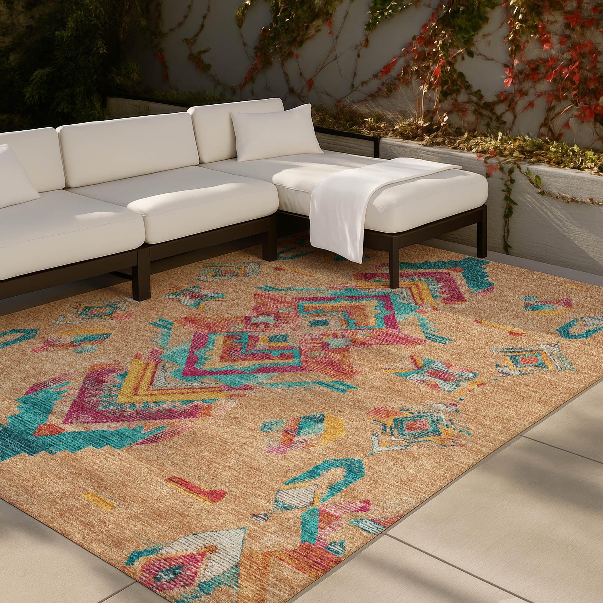 5' X 8' Copper And Ivory Tribal Washable Indoor Outdoor Area Rug Homeroots Outdoor