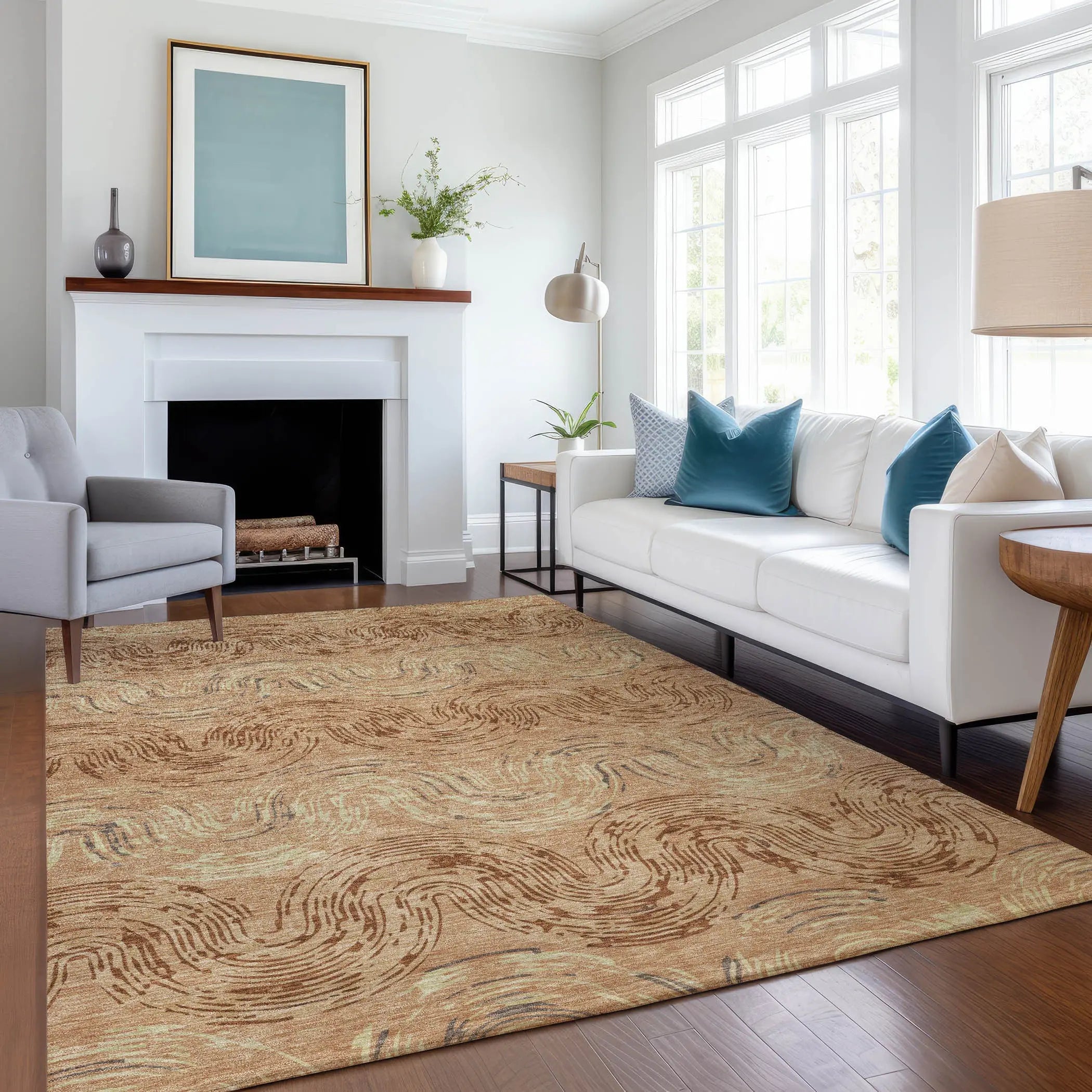 5' X 8' Copper And Orange Abstract Washable Indoor Outdoor Area Rug Homeroots Outdoor