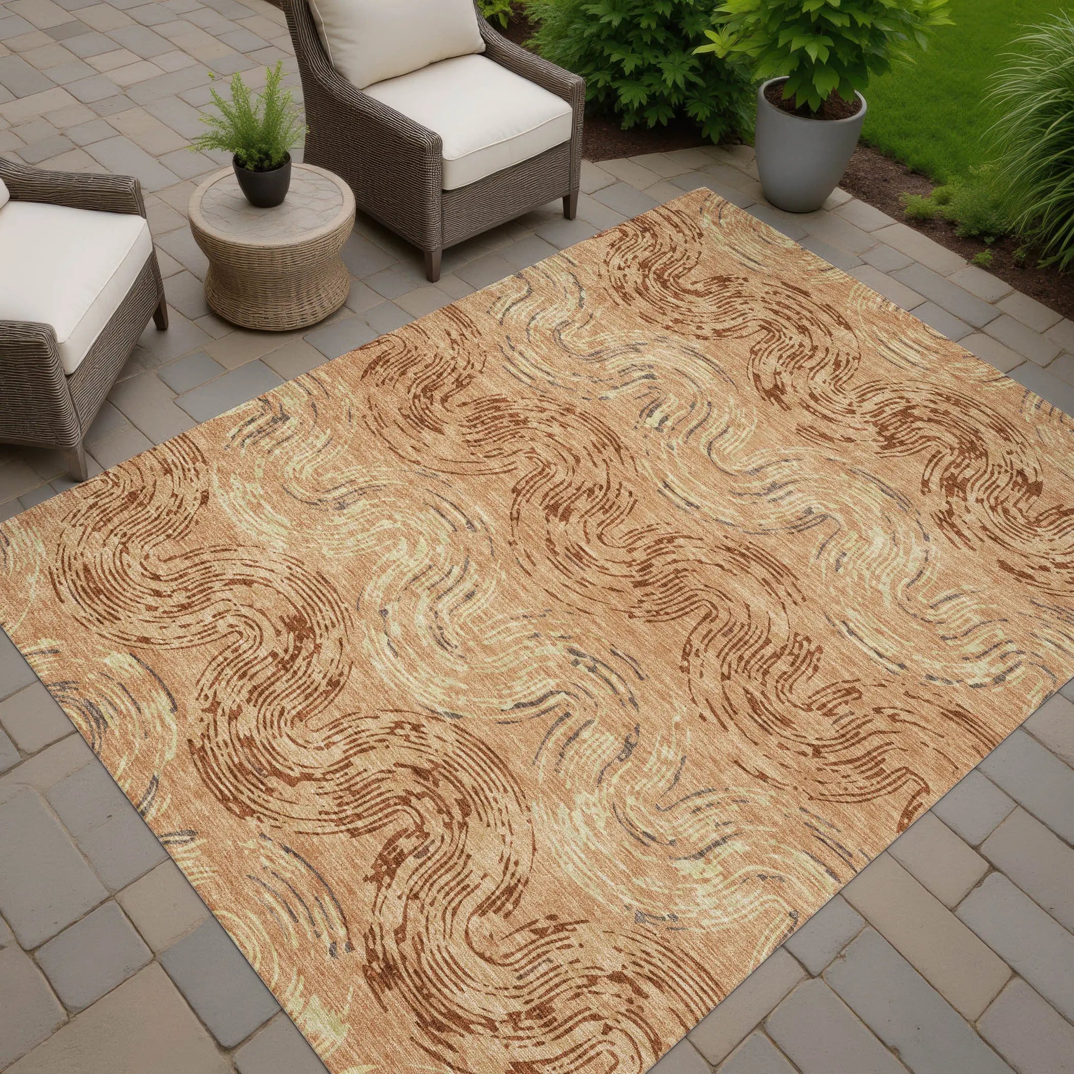 5' X 8' Copper And Orange Abstract Washable Indoor Outdoor Area Rug Homeroots Outdoor