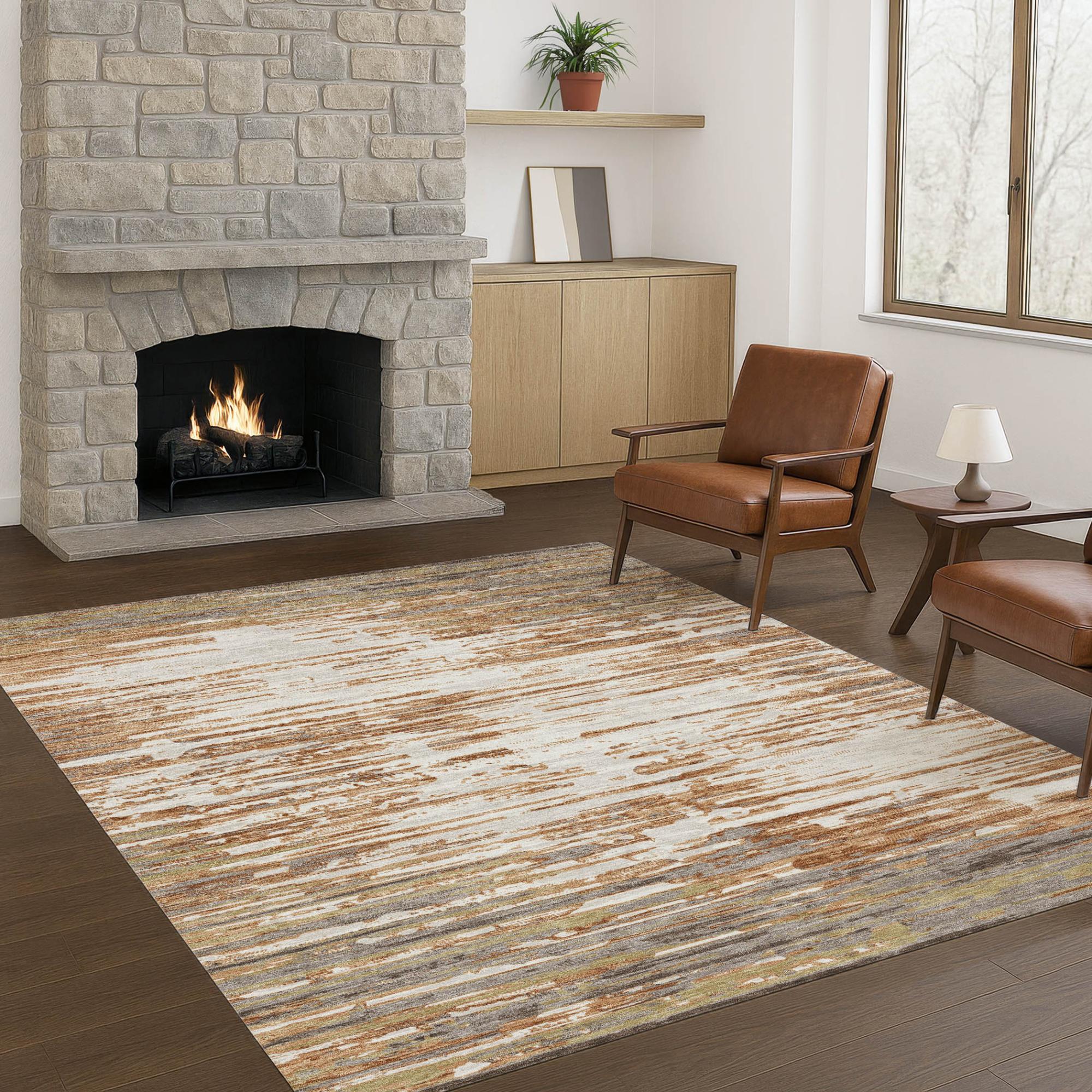 5' X 8' Copper And Orange Abstract Washable Indoor Outdoor Area Rug Homeroots Outdoor