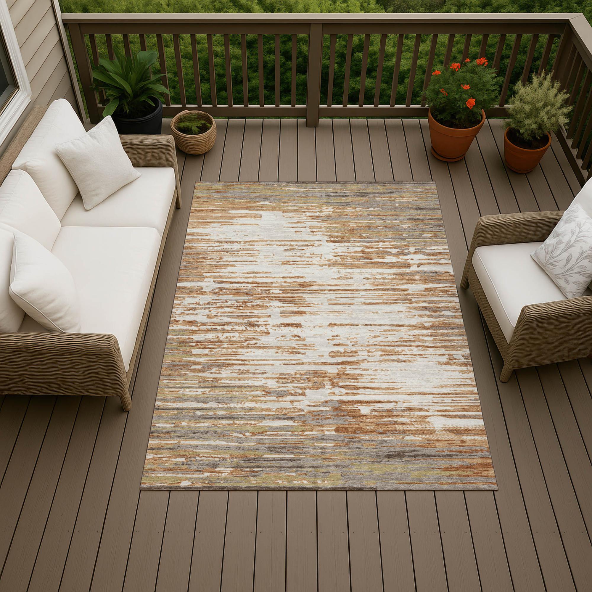 5' X 8' Copper And Orange Abstract Washable Indoor Outdoor Area Rug Homeroots Outdoor