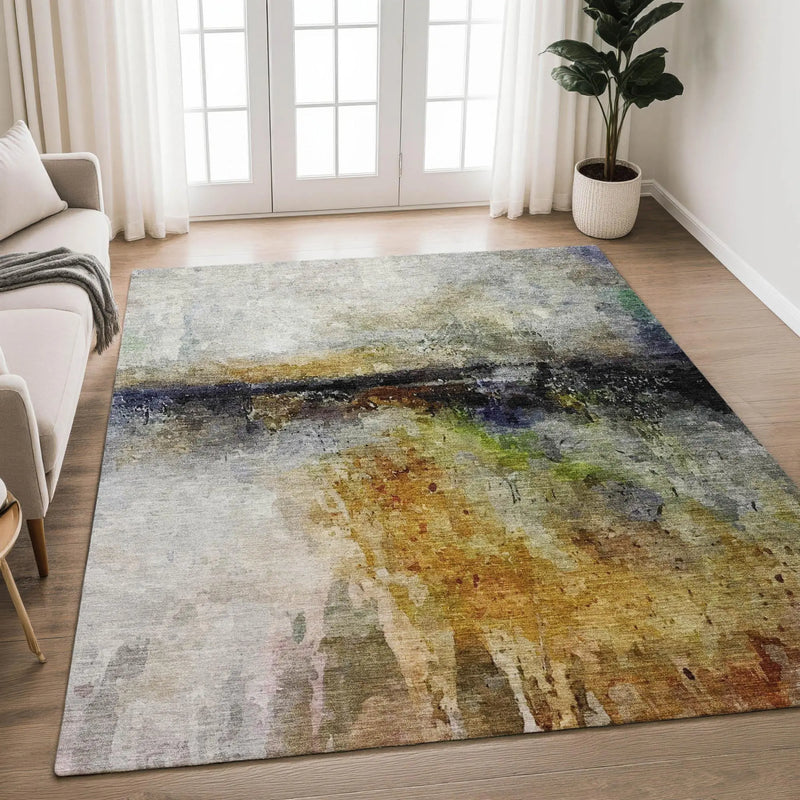 5' X 8' Copper And Orange Abstract Washable Indoor Outdoor Area Rug Homeroots Outdoor