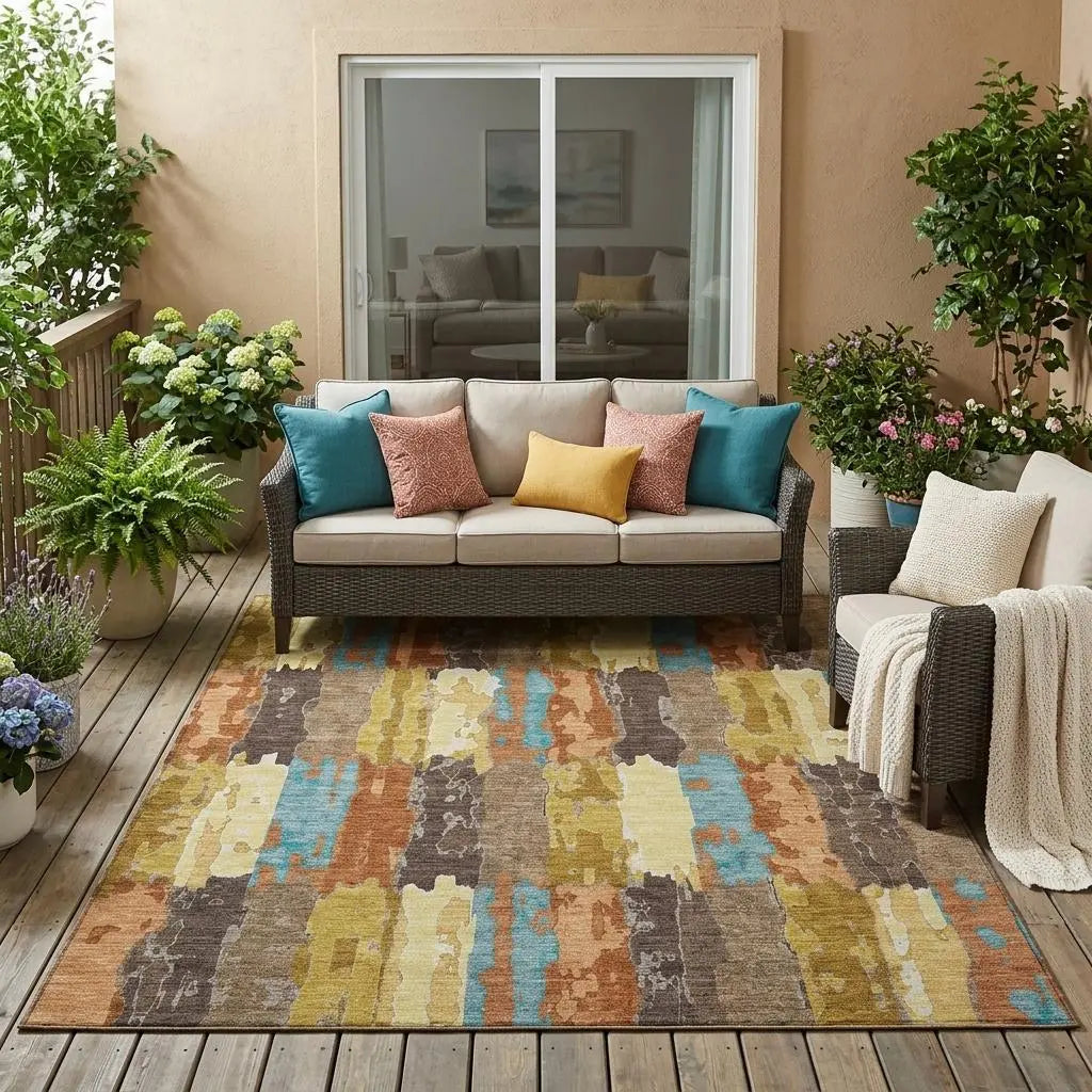 5' X 8' Copper And Orange Abstract Washable Indoor Outdoor Area Rug Homeroots Outdoor