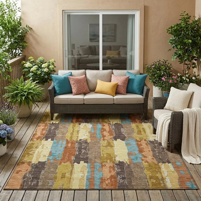 5' X 8' Copper And Orange Abstract Washable Indoor Outdoor Area Rug Homeroots Outdoor