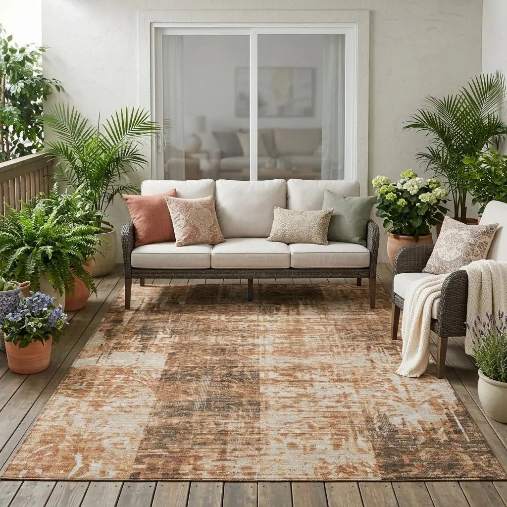 5' X 8' Copper And Orange Abstract Washable Indoor Outdoor Area Rug Homeroots Outdoor