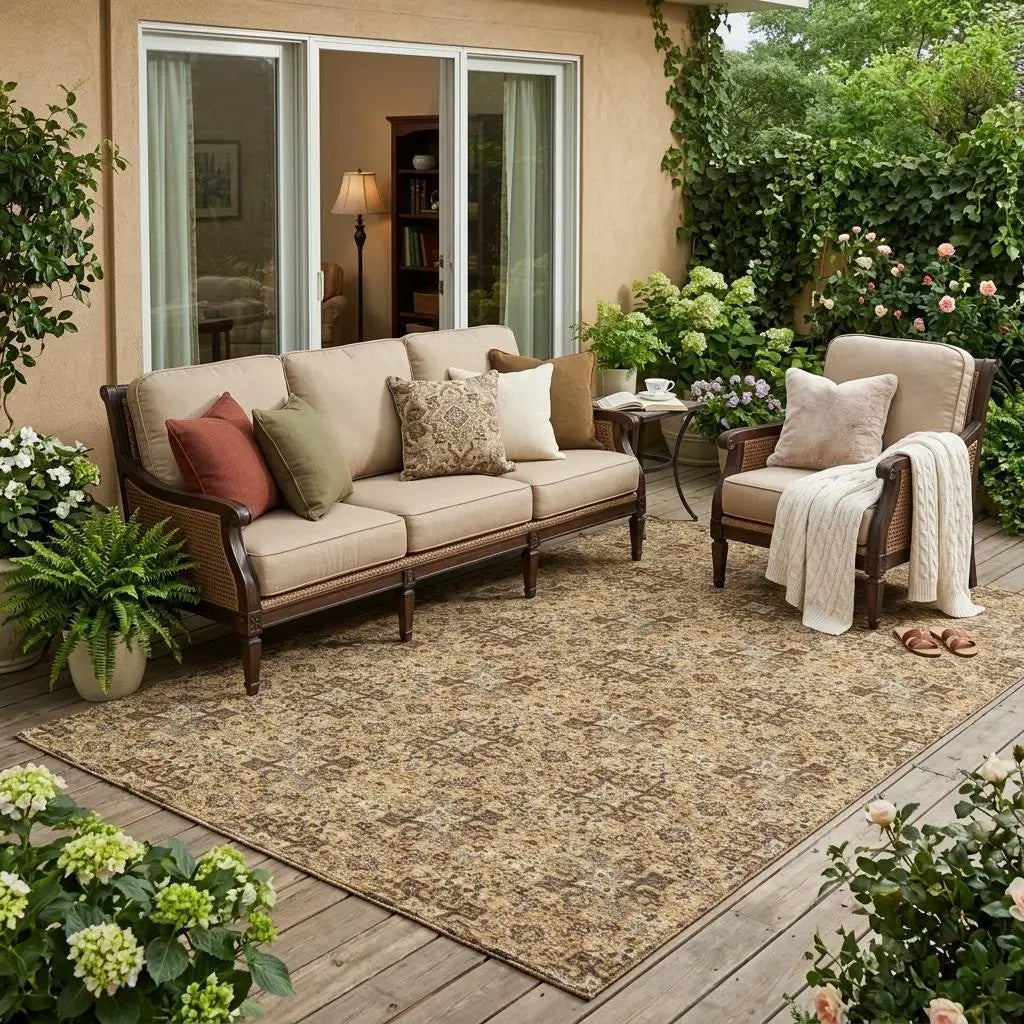 5' X 8' Copper And Orange Damask Washable Indoor Outdoor Area Rug Homeroots Outdoor