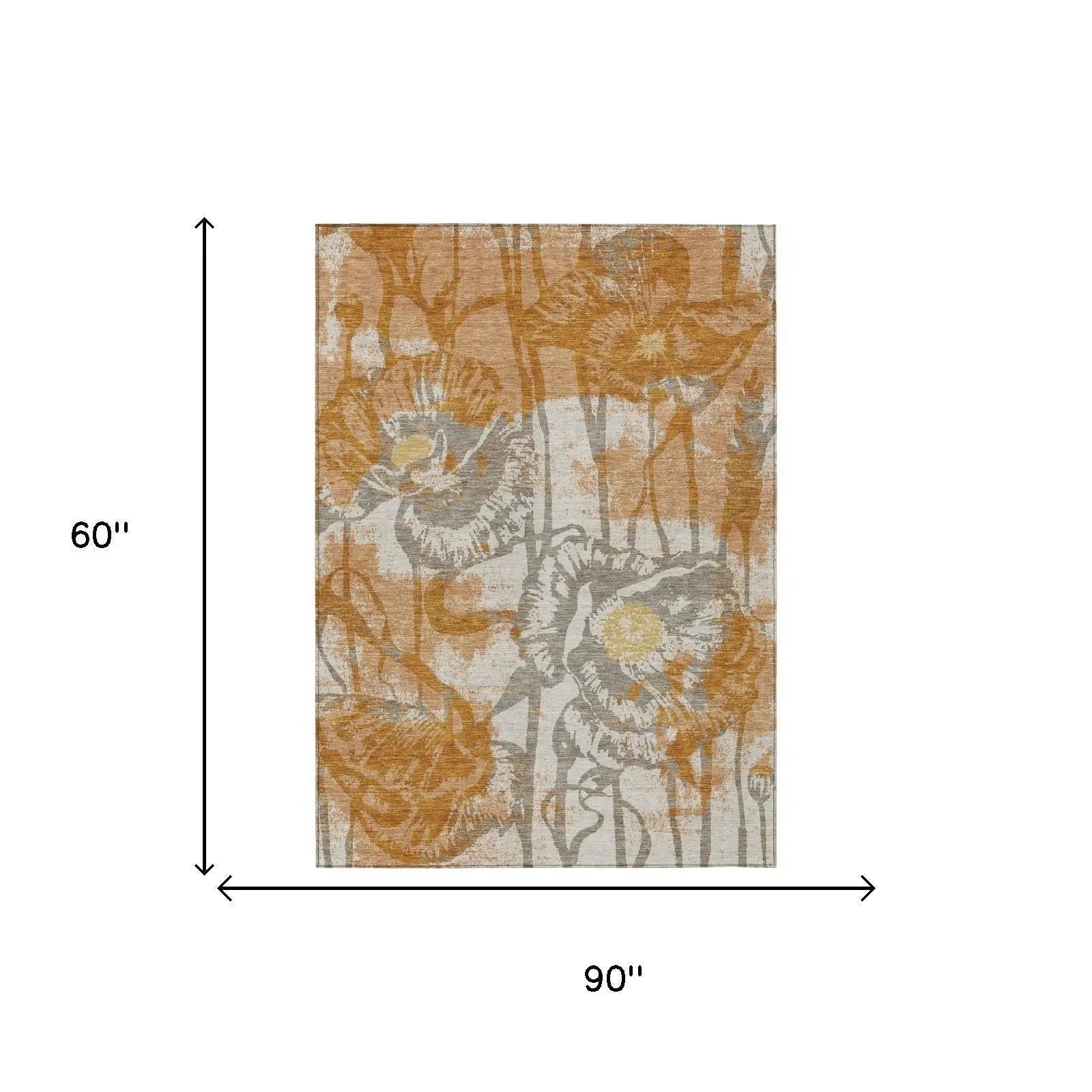 5' X 8' Copper And Orange Floral Washable Indoor Outdoor Area Rug Homeroots Outdoor