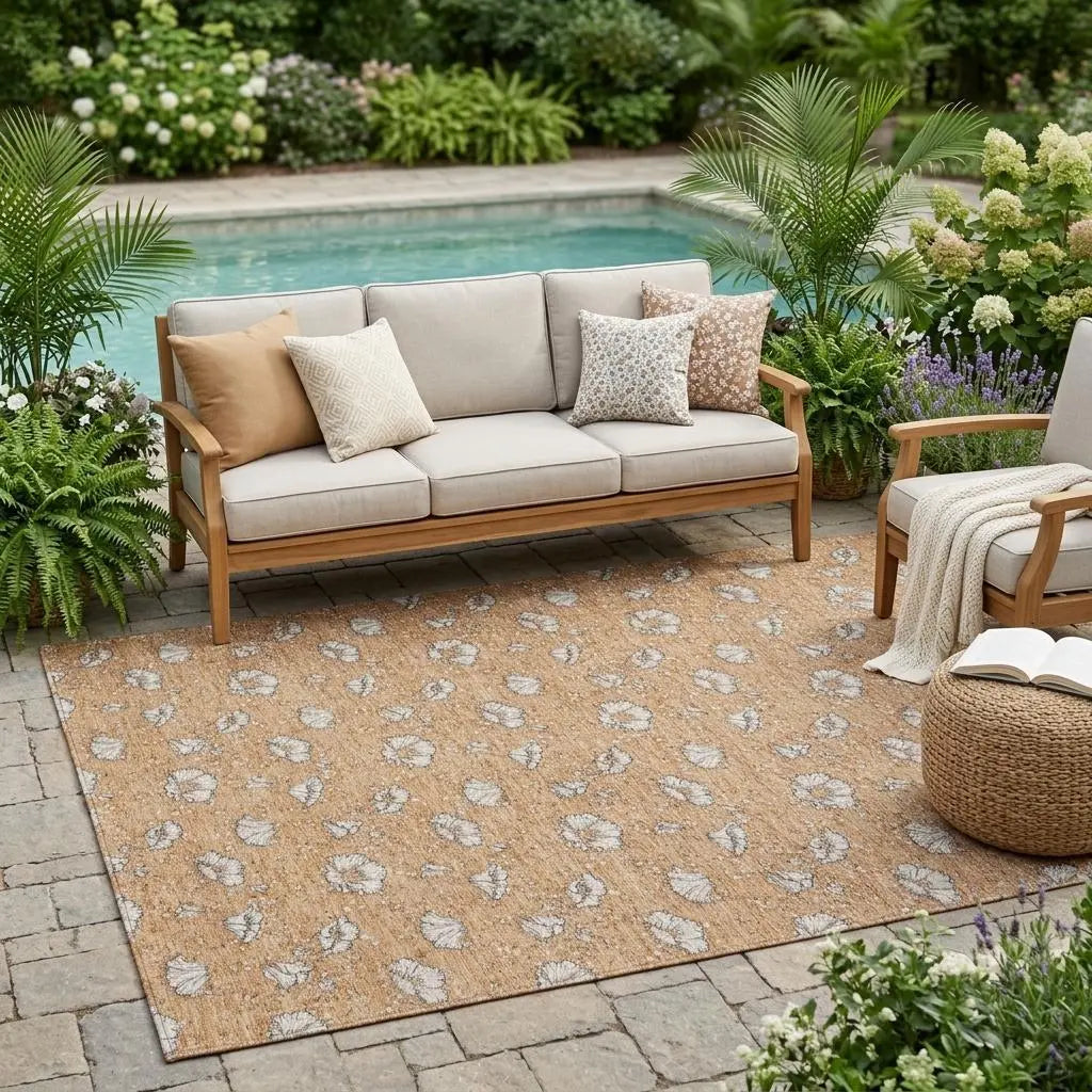 5' X 8' Copper And Orange Floral Washable Indoor Outdoor Area Rug Homeroots Outdoor