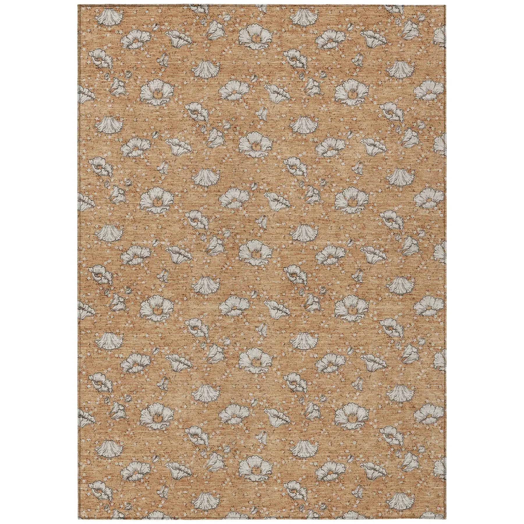 5' X 8' Copper And Orange Floral Washable Indoor Outdoor Area Rug Homeroots Outdoor