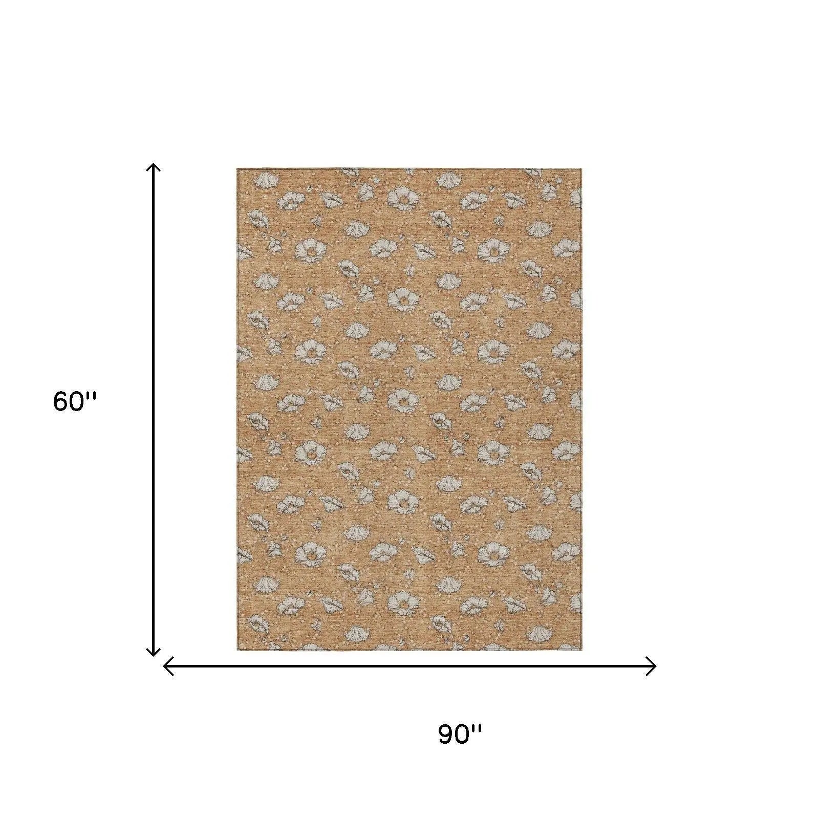 5' X 8' Copper And Orange Floral Washable Indoor Outdoor Area Rug Homeroots Outdoor