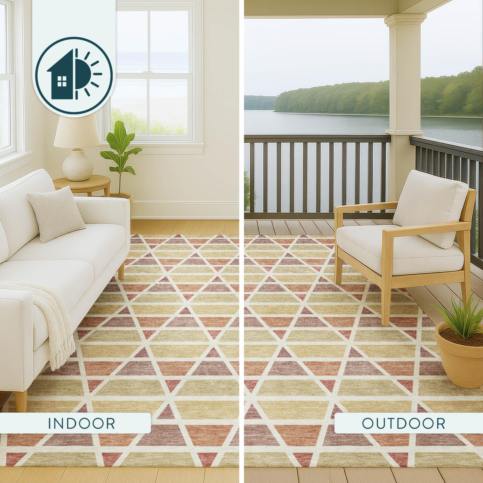 5' X 8' Copper And Orange Geometric Washable Indoor Outdoor Area Rug Homeroots Outdoor
