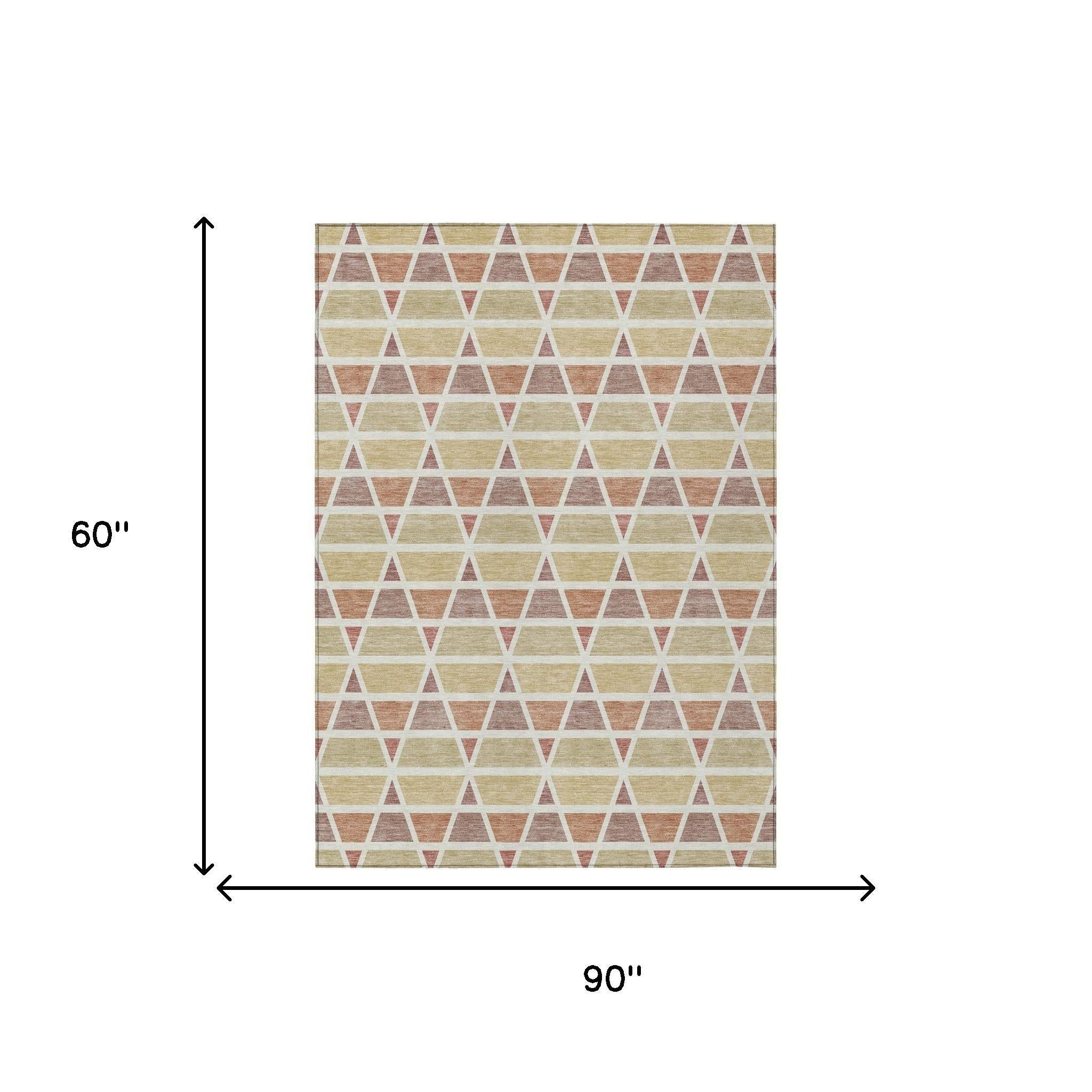 5' X 8' Copper And Orange Geometric Washable Indoor Outdoor Area Rug Homeroots Outdoor
