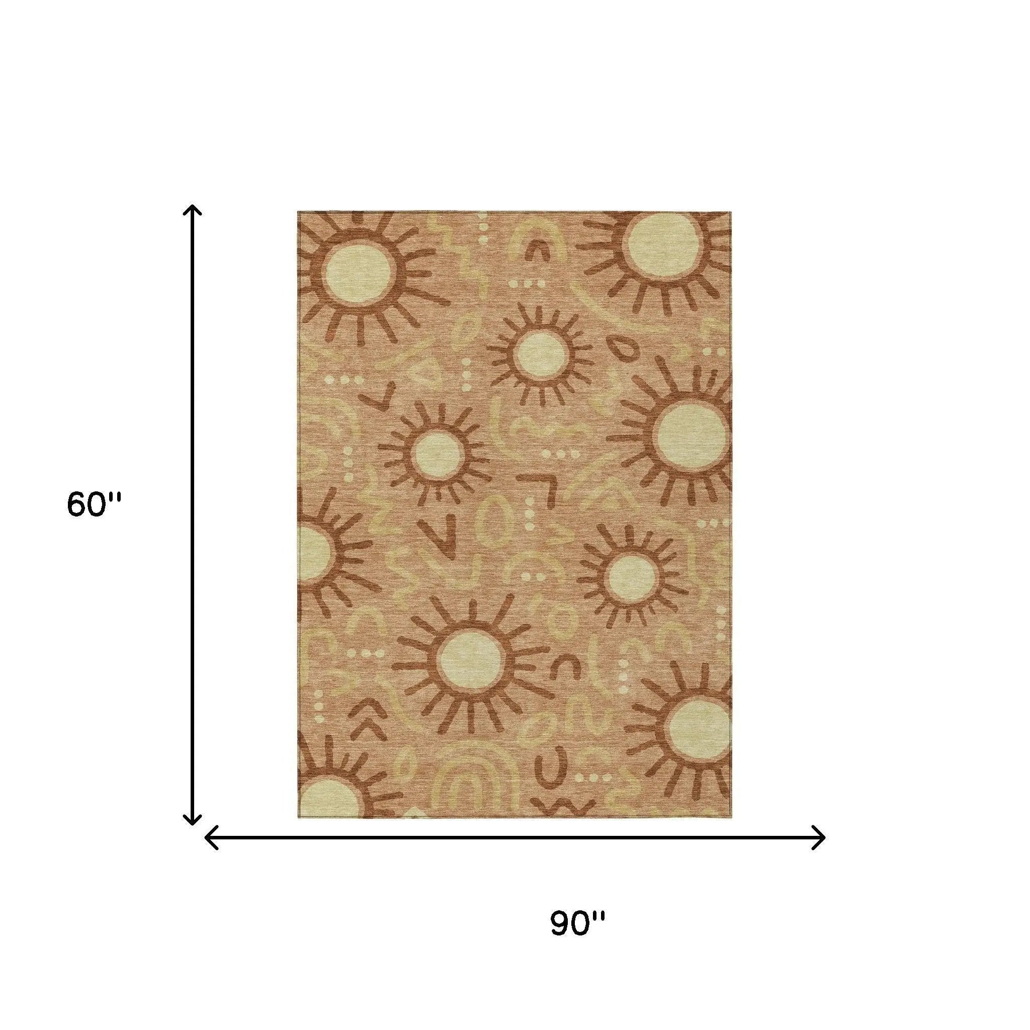 5' X 8' Copper And Orange Geometric Washable Indoor Outdoor Area Rug Homeroots Outdoor