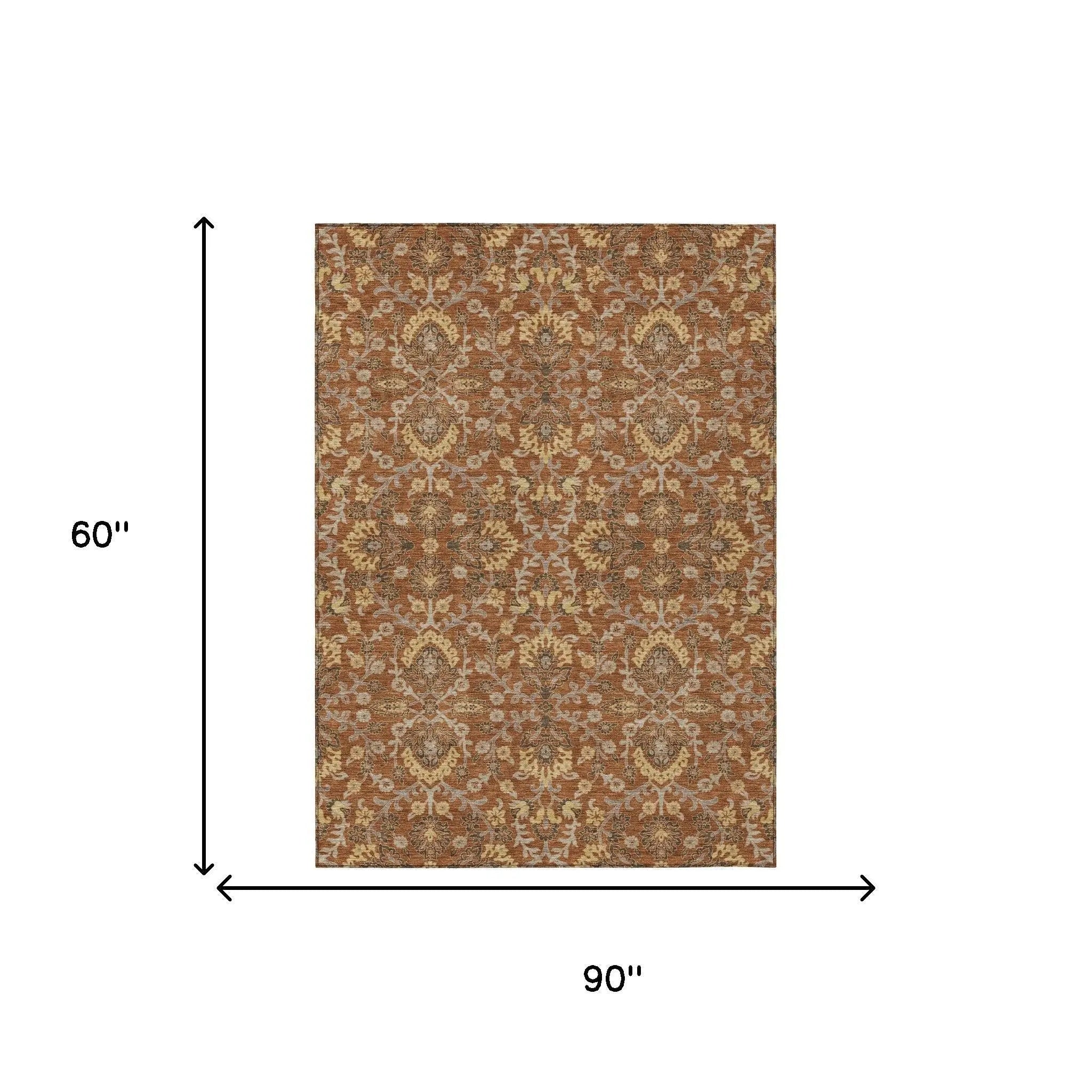 5' X 8' Copper And Orange Geometric Washable Indoor Outdoor Area Rug Homeroots Outdoor