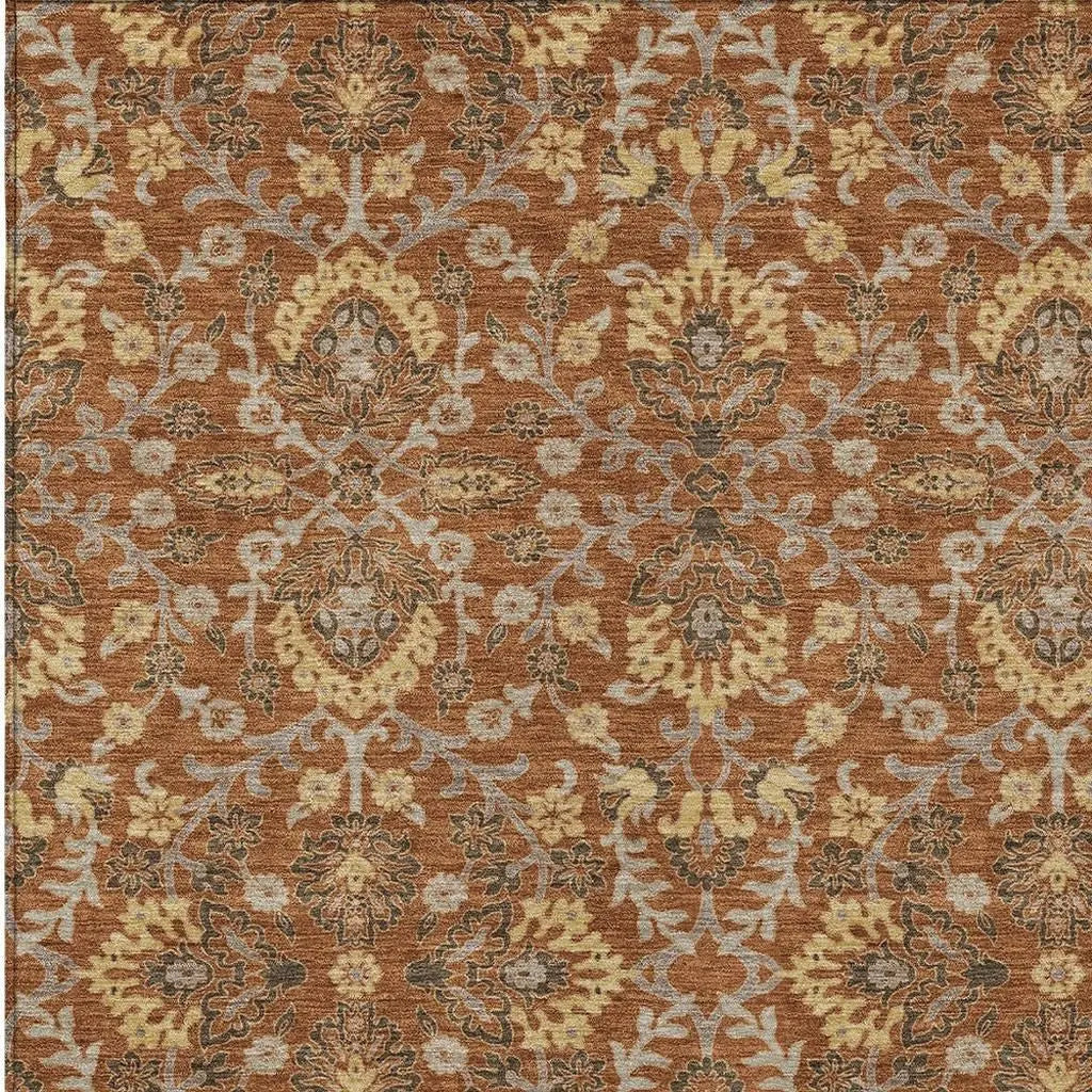 5' X 8' Copper And Orange Geometric Washable Indoor Outdoor Area Rug Homeroots Outdoor