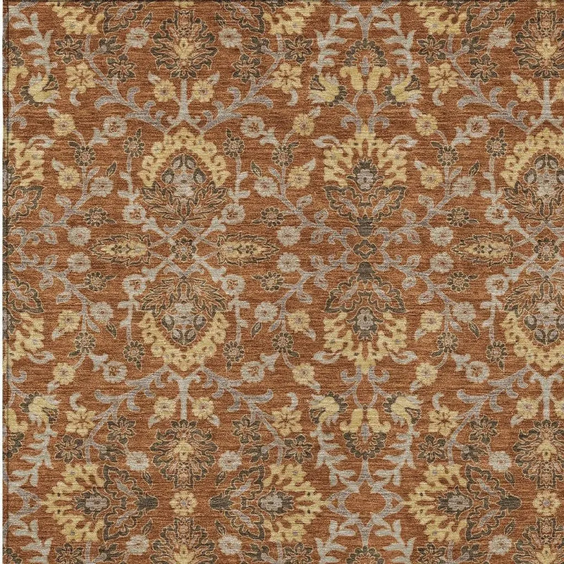 5' X 8' Copper And Orange Geometric Washable Indoor Outdoor Area Rug Homeroots Outdoor
