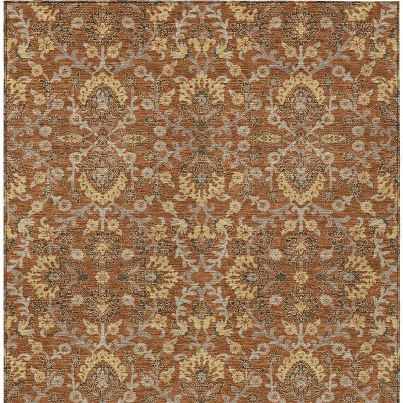 5' X 8' Copper And Orange Geometric Washable Indoor Outdoor Area Rug Homeroots Outdoor